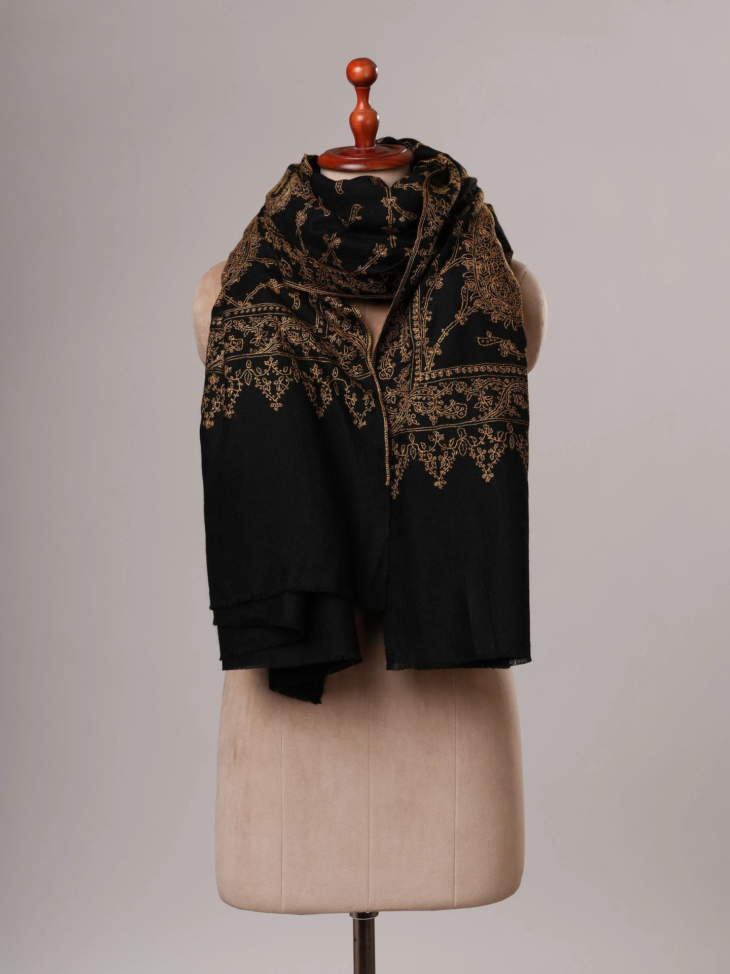 Black Big Paisley Embroidered Oversized Pure Pashmina Shawl Shahkaar