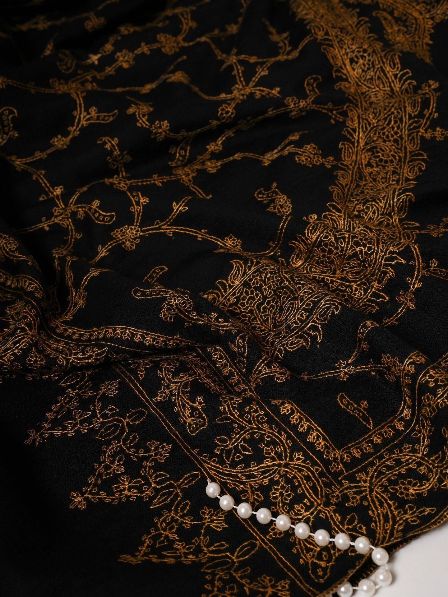 Black Big Paisley Embroidered Oversized Pure Pashmina Shawl Shahkaar