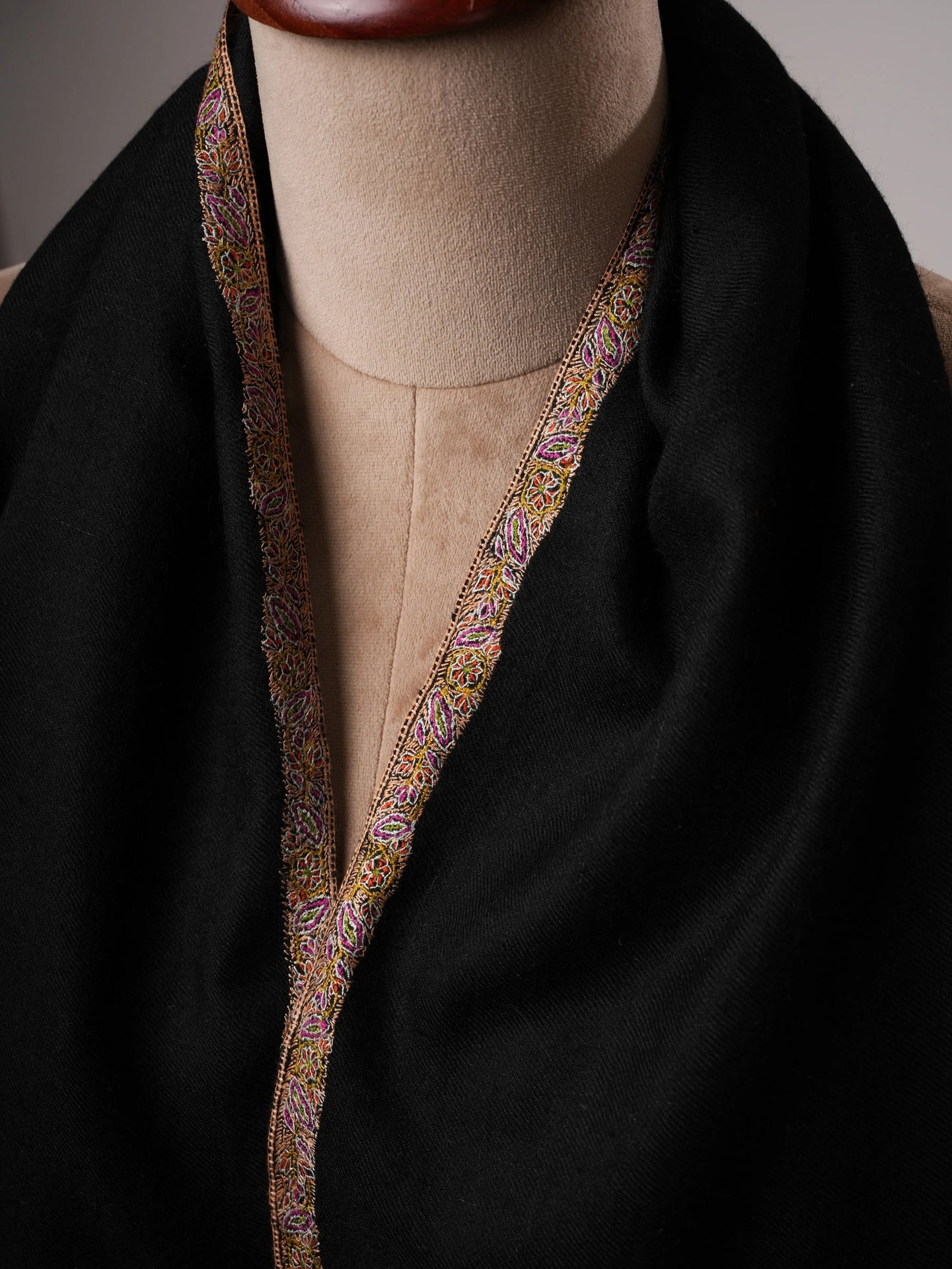 Black Cashmere Scarf with Bail Hand Embroidery Shahkaar