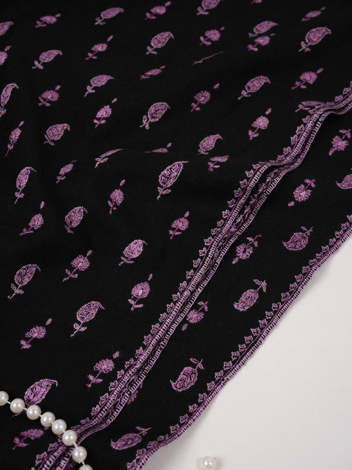 Black Handwoven Pashmina Shawl with Buteh Hand Embroidery