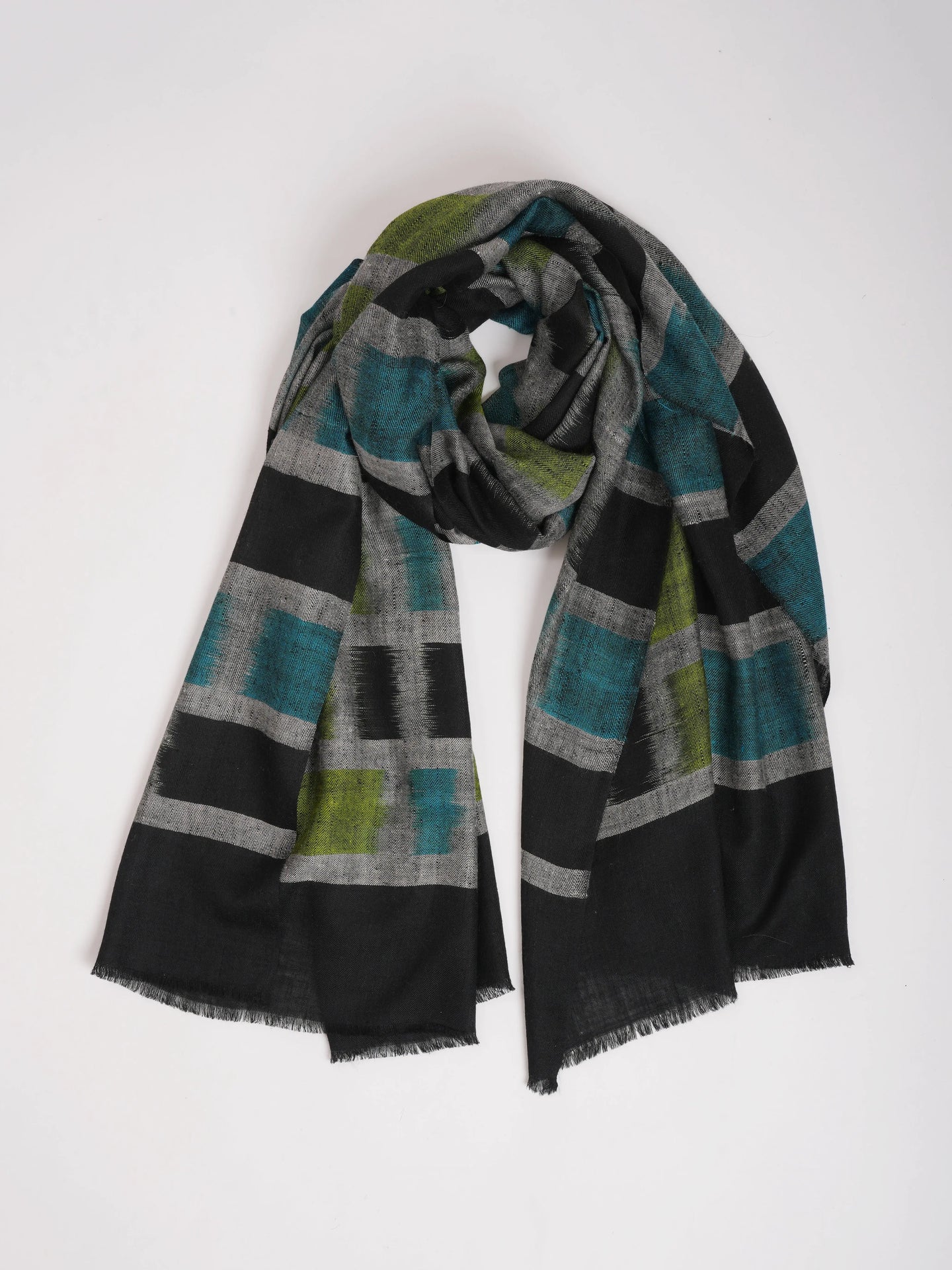 Black Ikat Handwoven Pashmina Shawl Shahkaar
