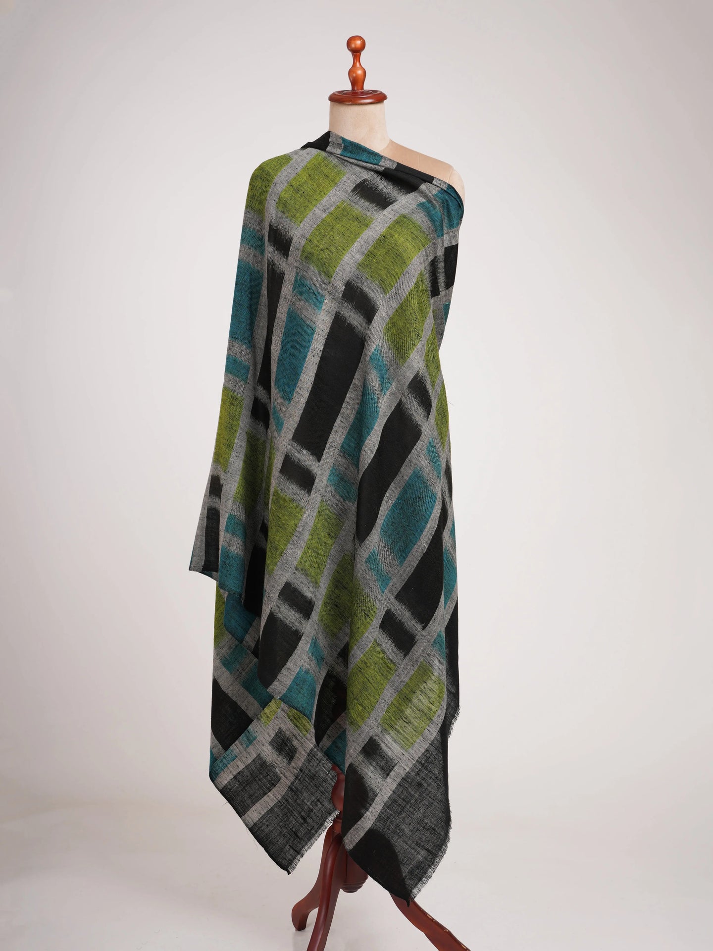 Black Ikat Handwoven Pashmina Shawl Shahkaar
