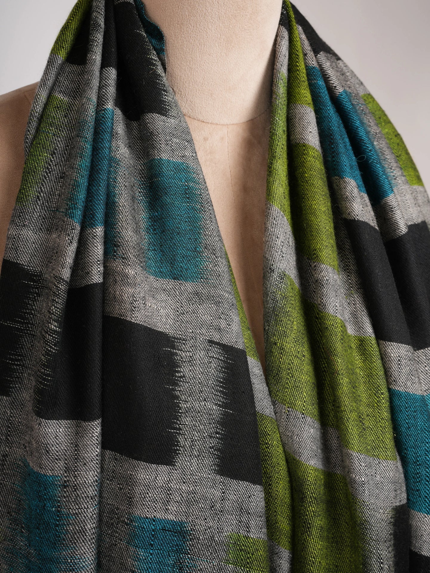Black Ikat Handwoven Pashmina Shawl Shahkaar