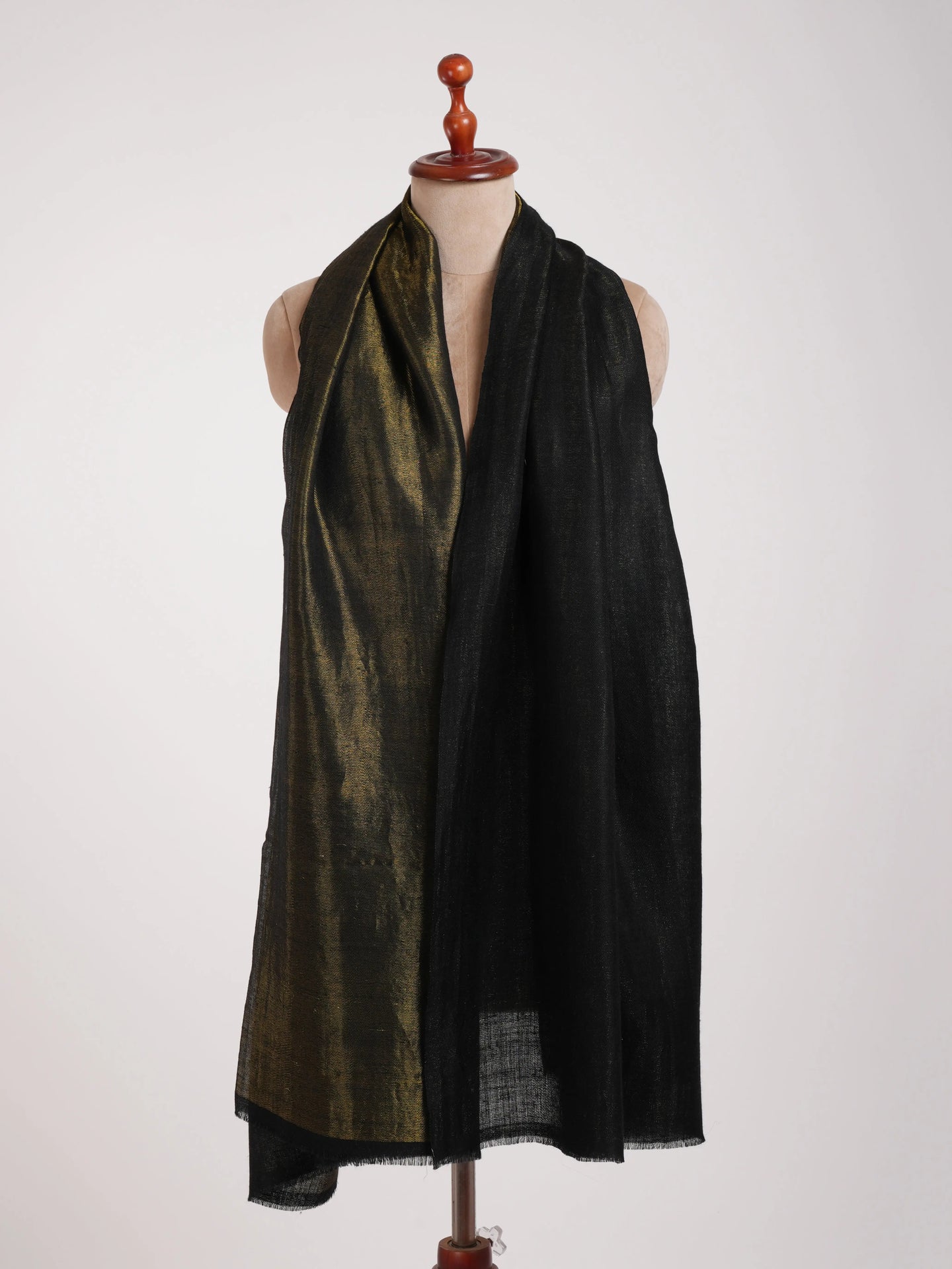 Black and Gold Handmade Pashmina Shawl With Zari Shahkaar