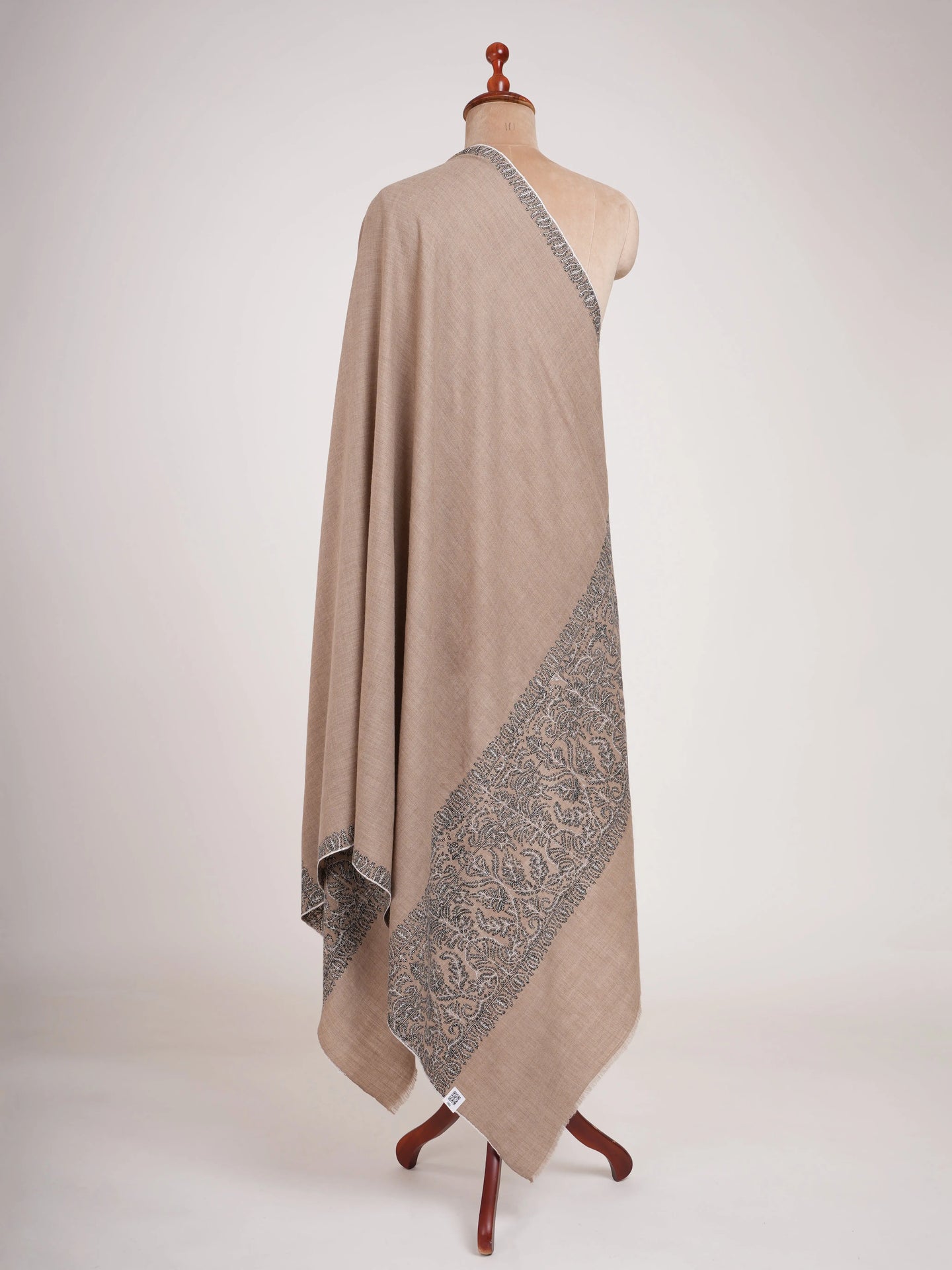 Black and White Embroidered Pure Pashmina Shawl Shahkaar