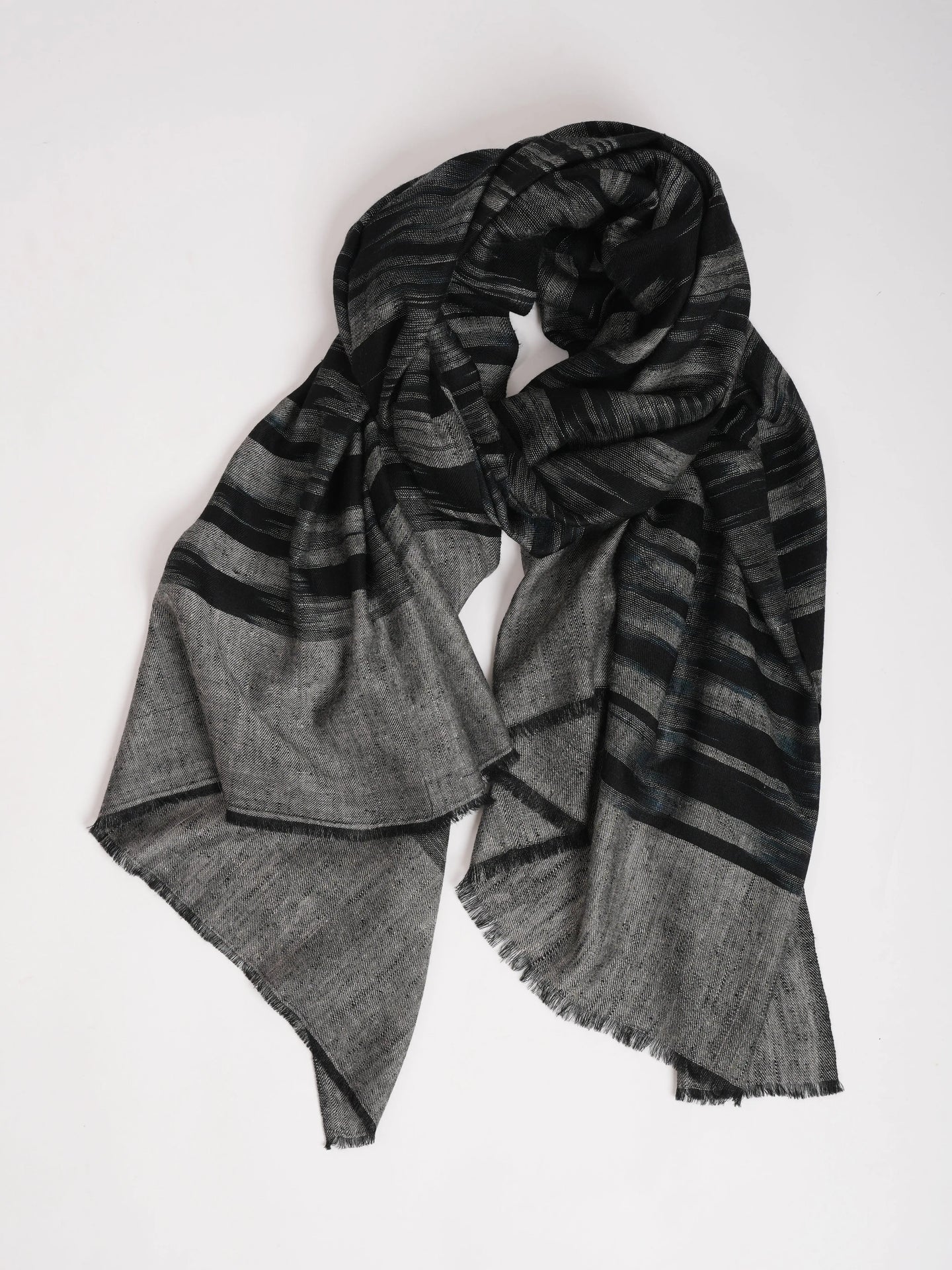 Black and White Handwoven Space Dye Ikat Pashmina Shawl Shahkaar