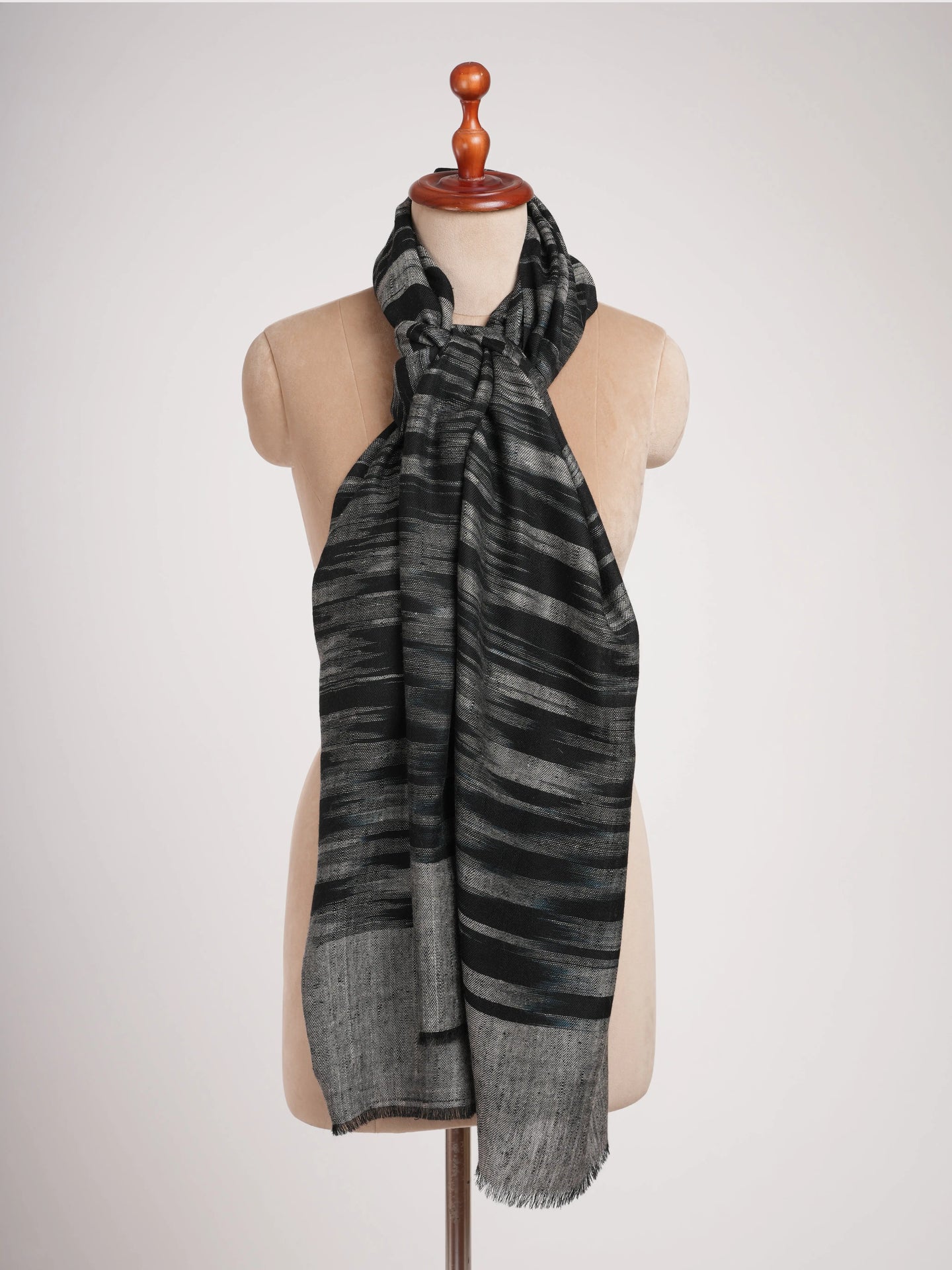 Black and White Handwoven Space Dye Ikat Pashmina Shawl Shahkaar