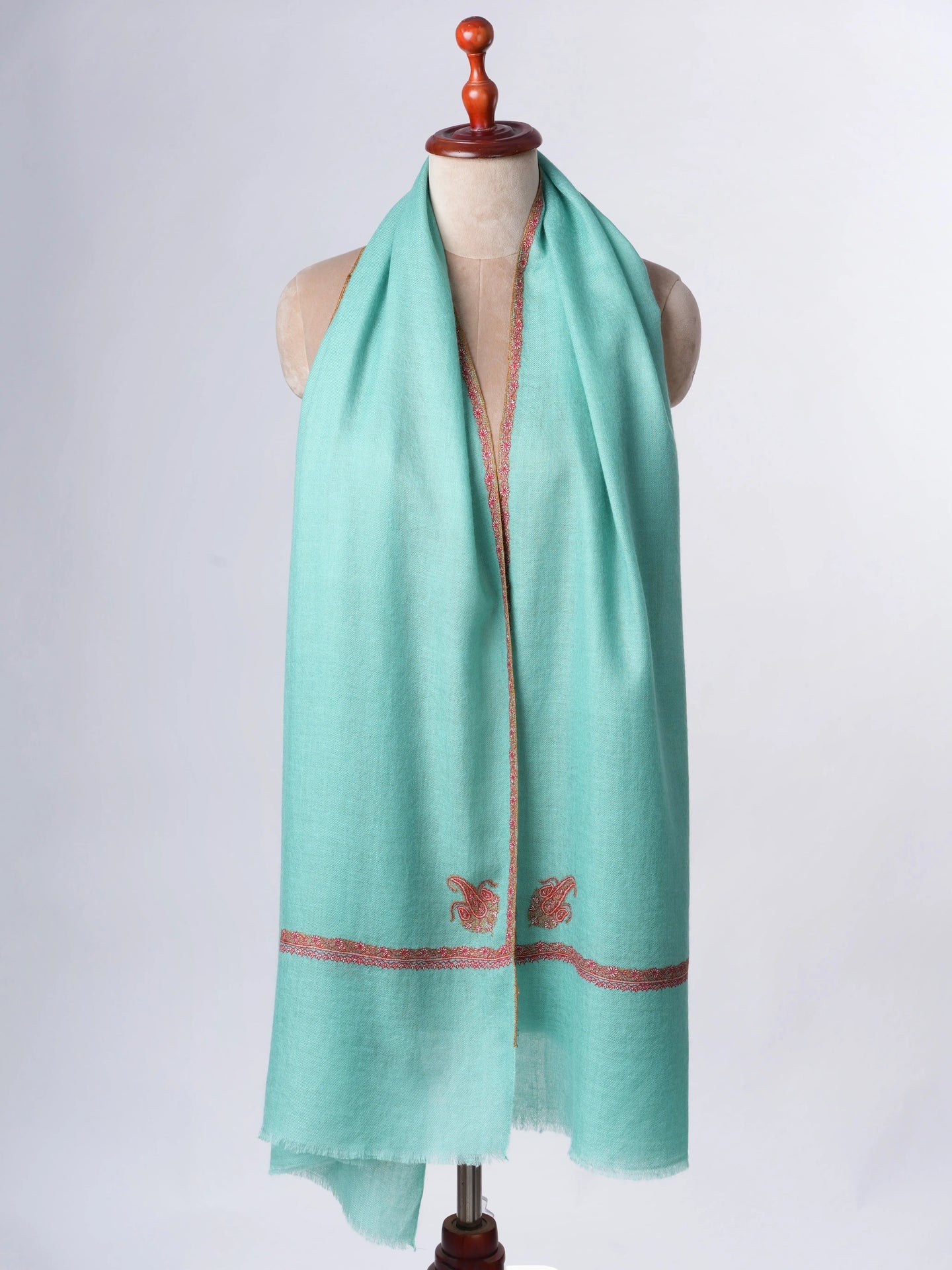 Blue Baby Soft Cashmere Scarf with Classic Bail Embroidery – Handcrafted Elegance Shahkaar