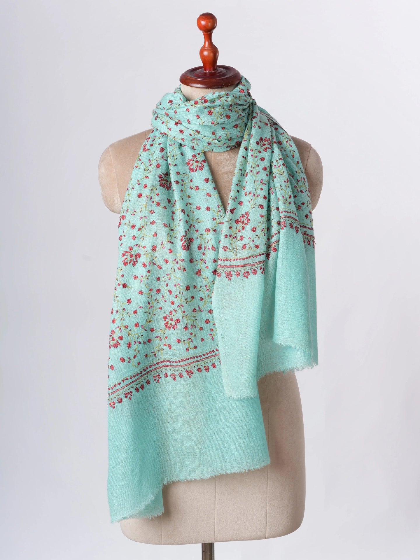 Blue Baby Soft Cashmere Scarf with Jali Hand Embroidery - Artisan Crafted Shahkaar