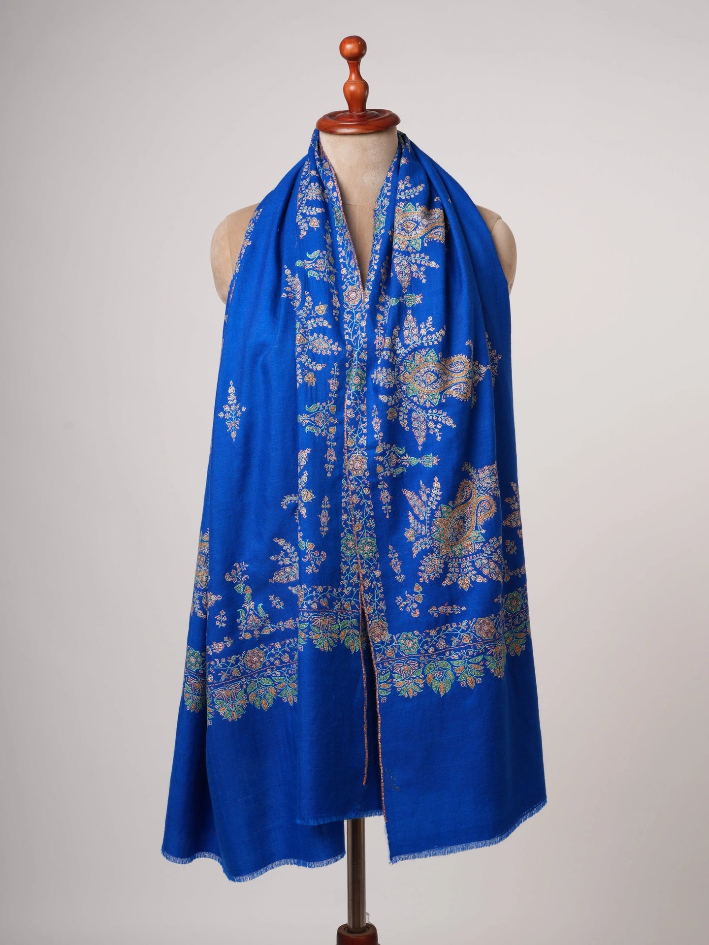 Blue Sozni Embroidered Pashmina Shawl with Buteh Handwork – Timeless Kashmiri Craftsmanship Shahkaar