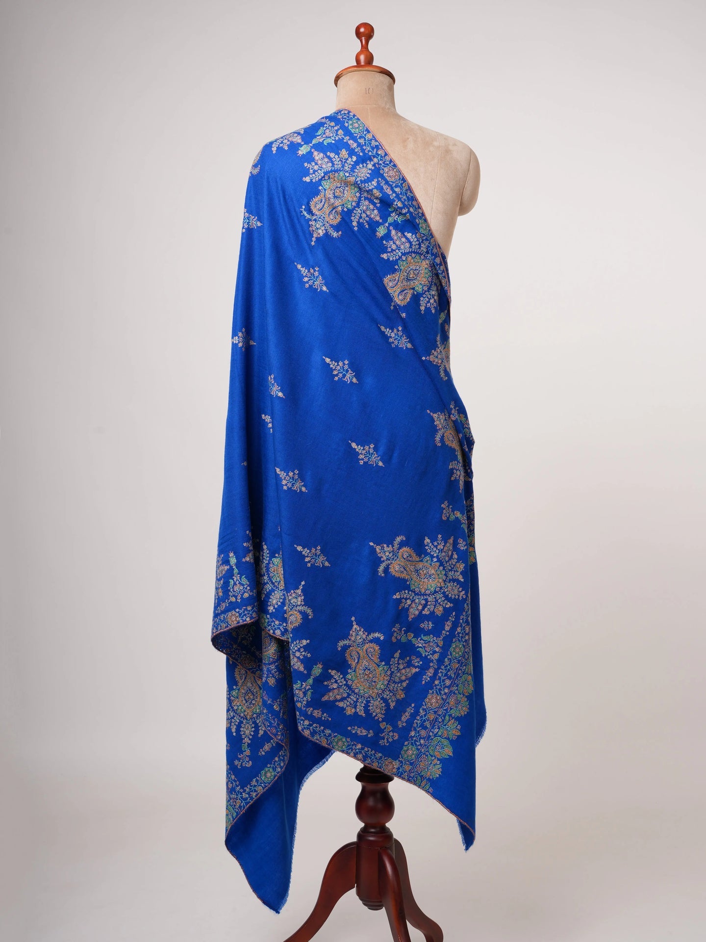 Blue Sozni Embroidered Pashmina Shawl with Buteh Handwork – Timeless Kashmiri Craftsmanship Shahkaar