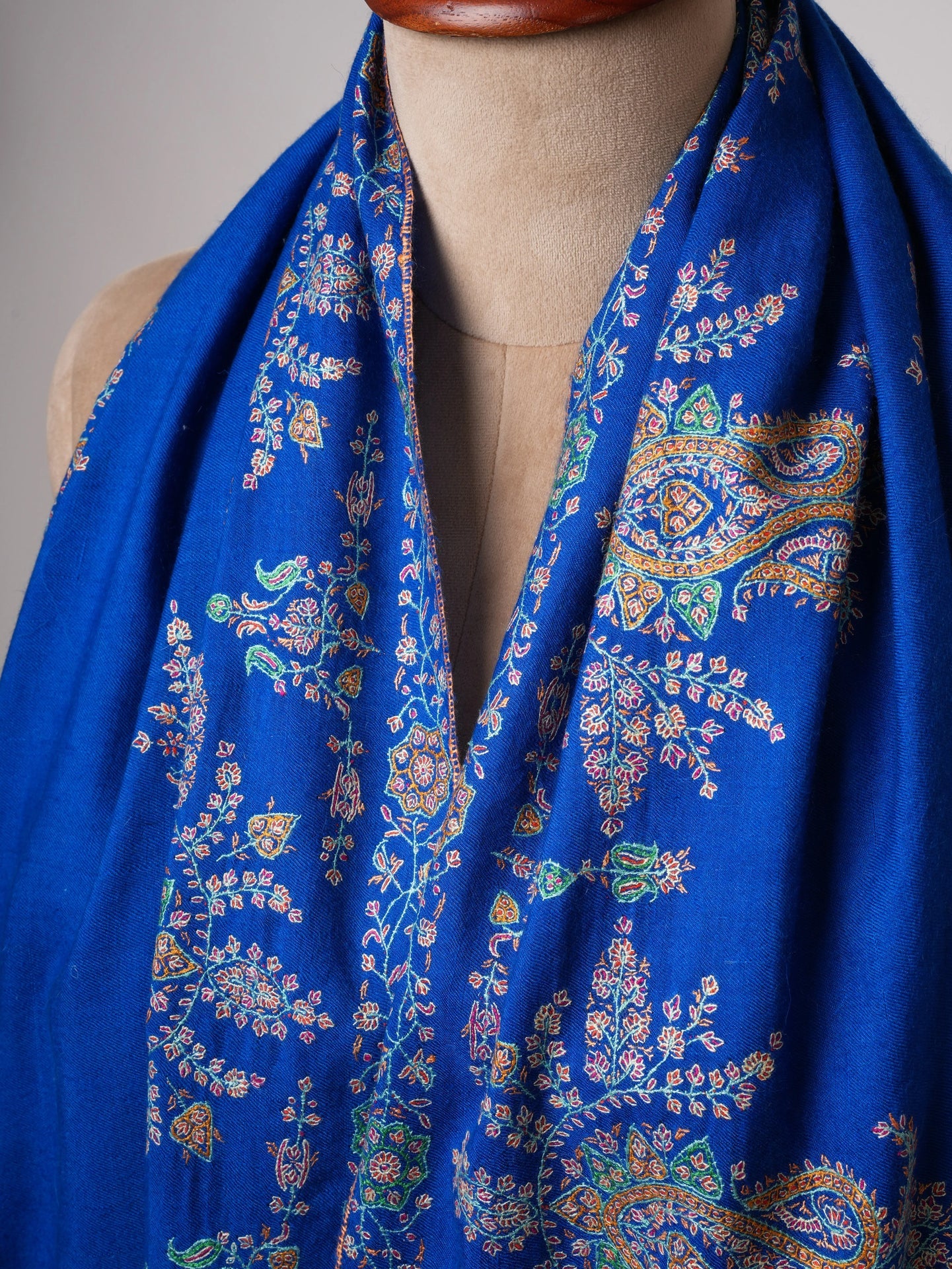Blue Sozni Embroidered Pashmina Shawl with Buteh Handwork – Timeless Kashmiri Craftsmanship Shahkaar