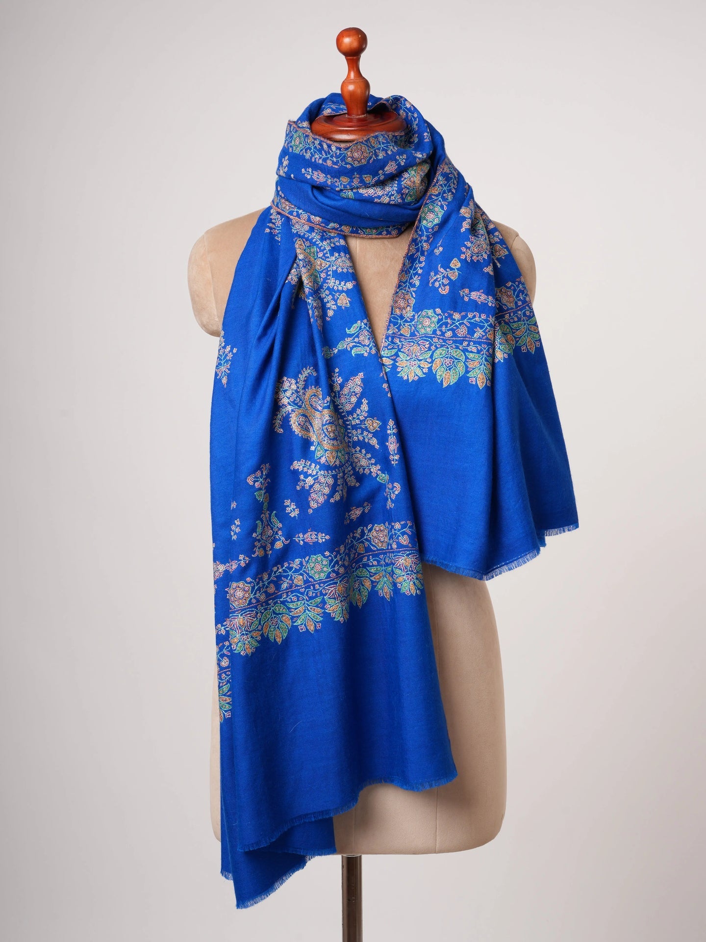 Blue Sozni Embroidered Pashmina Shawl with Buteh Handwork – Timeless Kashmiri Craftsmanship Shahkaar