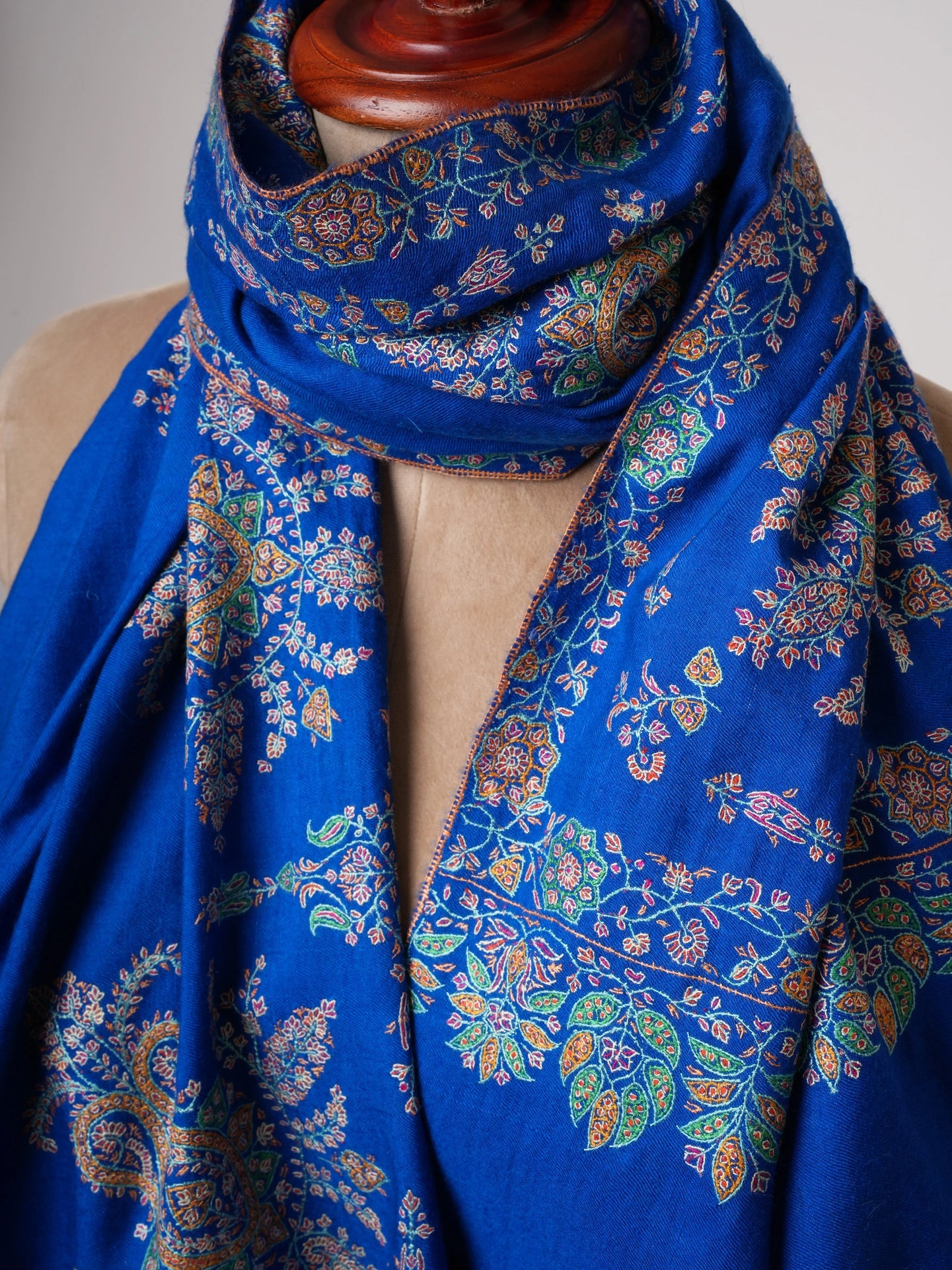 Blue Sozni Embroidered Pashmina Shawl with Buteh Handwork – Timeless Kashmiri Craftsmanship Shahkaar