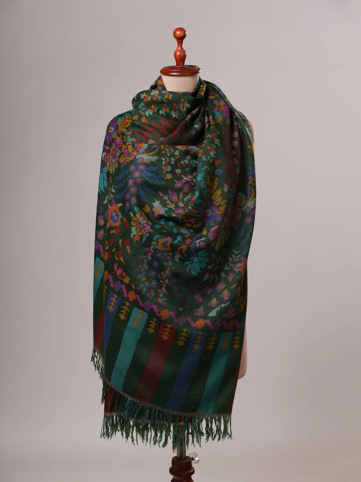 Bottle Green Handwoven Kani Indian Pashmina Shawl Shahkaar