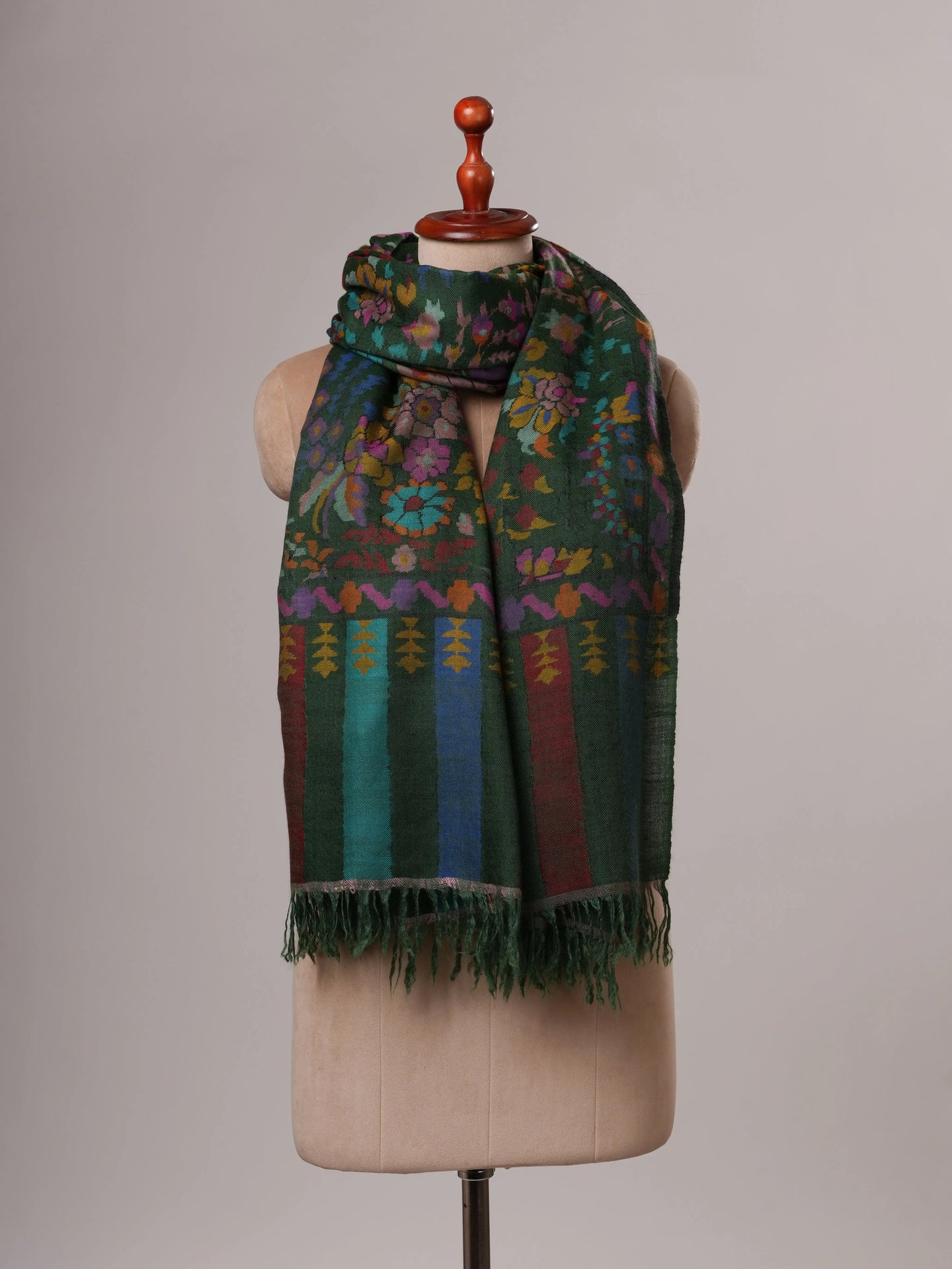 Bottle Green Handwoven Kani Indian Pashmina Shawl Shahkaar