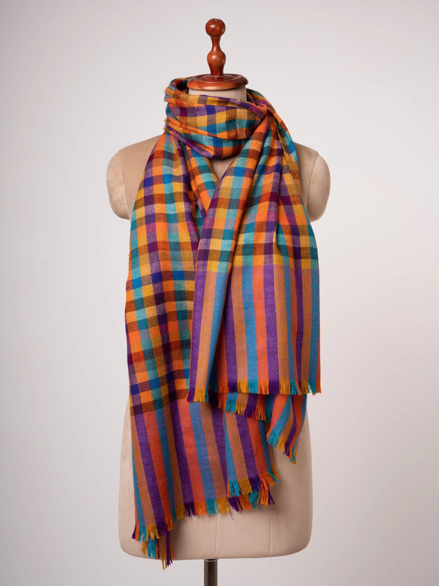 Checkered Handspun Kashmiri Cashmere Stole Handwoven Heritage Shahkaar