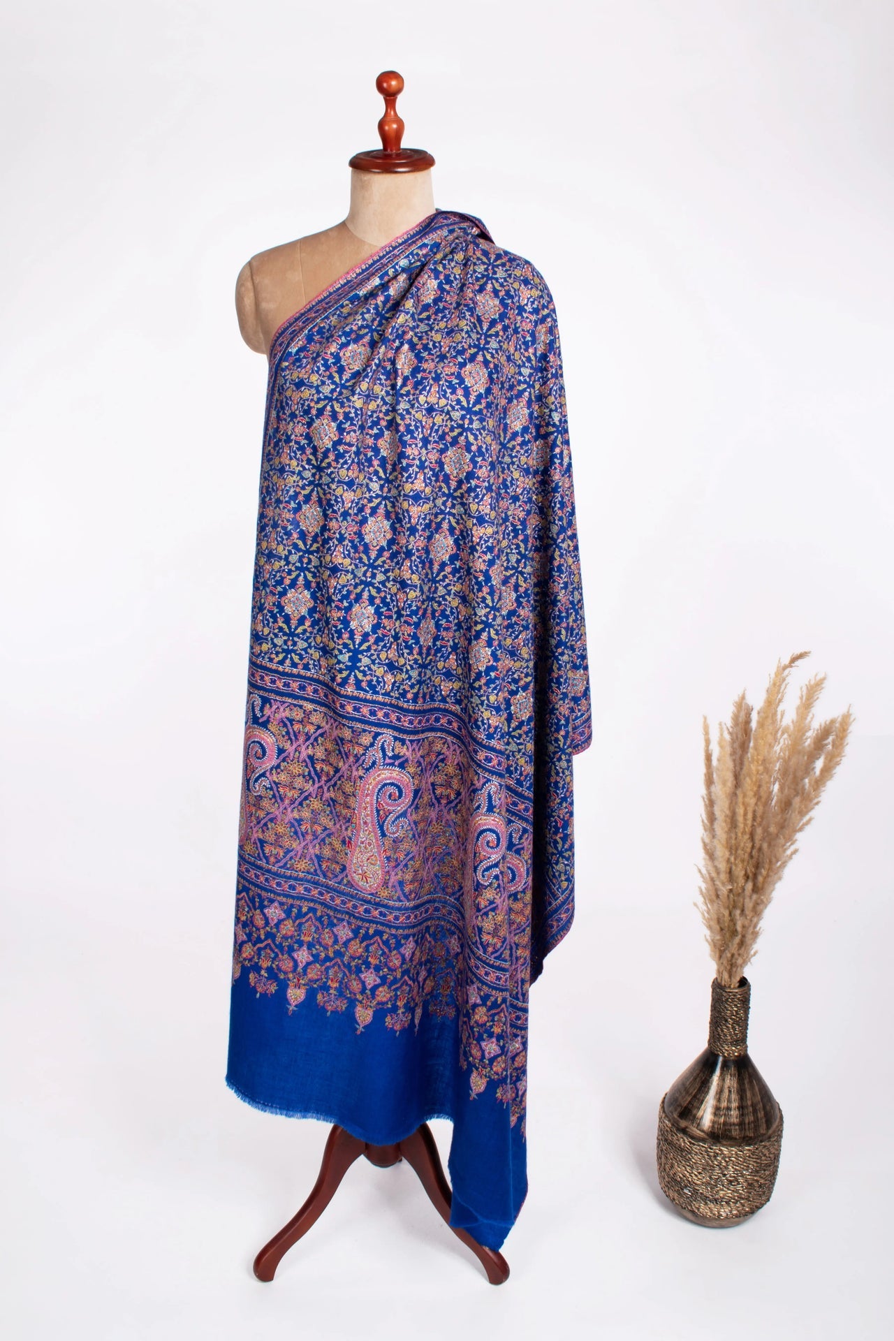 Cobalt Blue Bridal Jamavar Pashmina Shawl Shahkaar