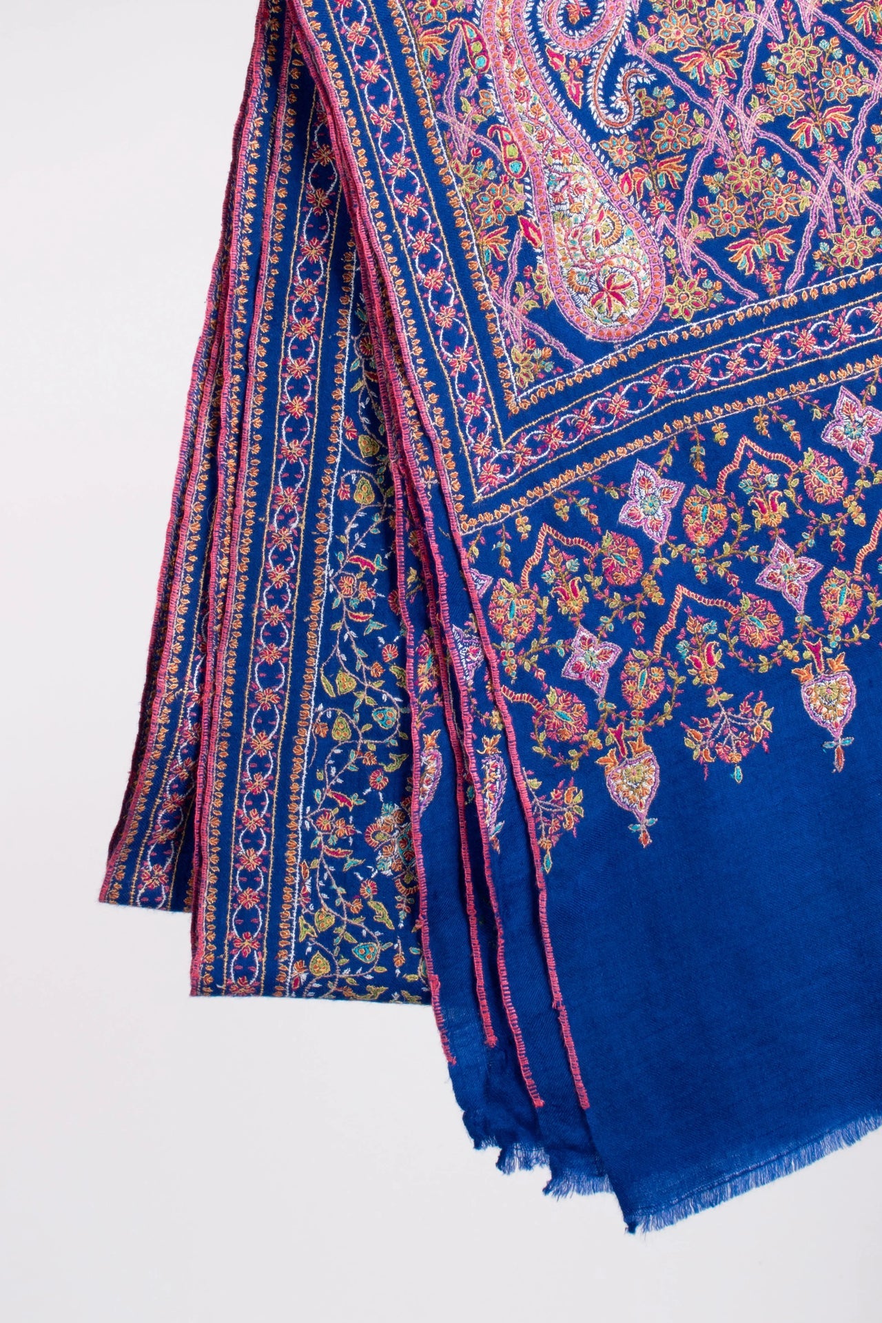 Cobalt Blue Bridal Jamavar Pashmina Shawl Shahkaar