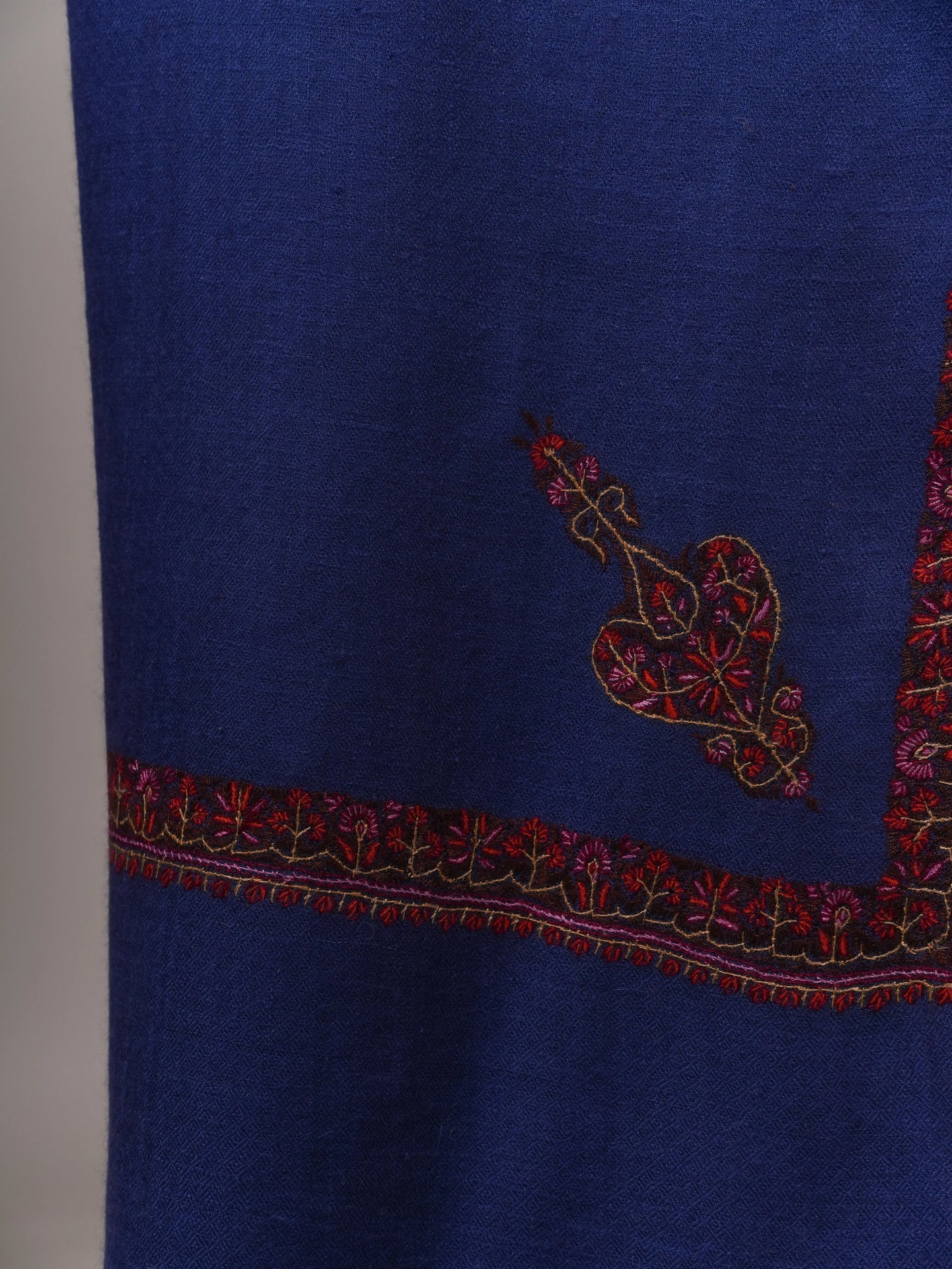 Cobalt Blue Handwoven Pure Pashmina Shawl with Hashia Embroidery Shahkaar