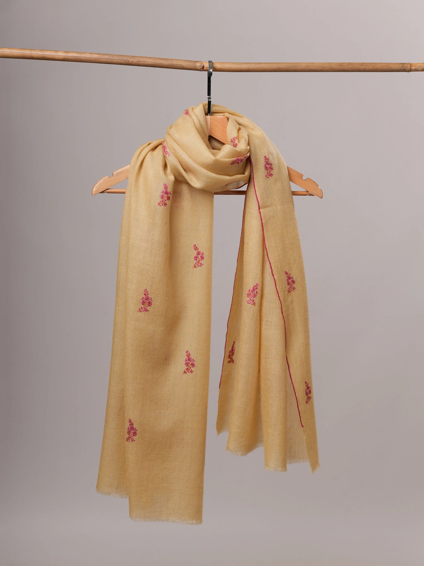 Contemporary Handwoven Cashmere Scarf with Buteh Embroidery Shahkaar