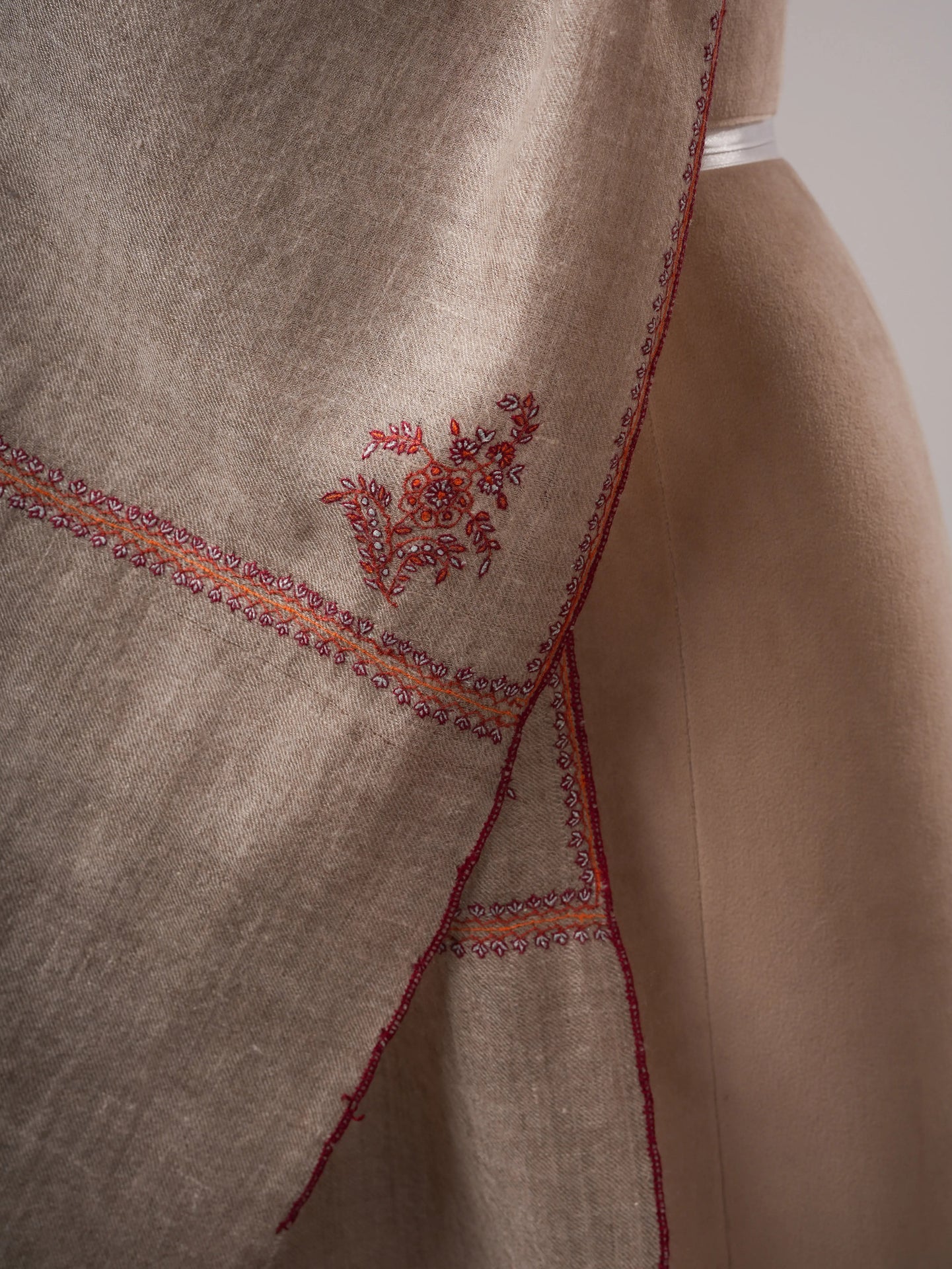 Contemporary Natural Grey Cashmere Scarf with Buteh Handwork Shahkaar