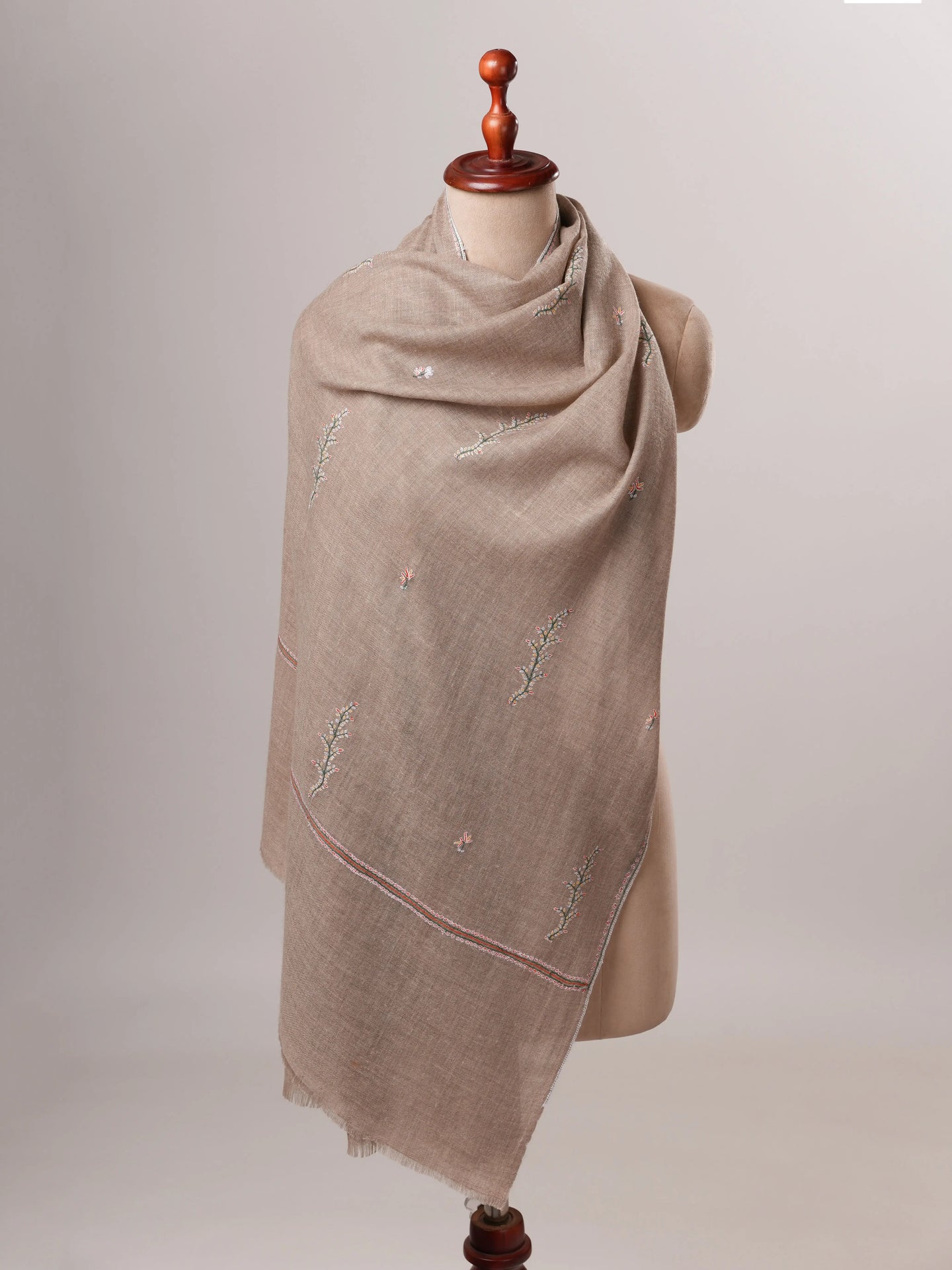 Contemporary Natural Grey Cashmere Scarf with Buteh Handwork Shahkaar