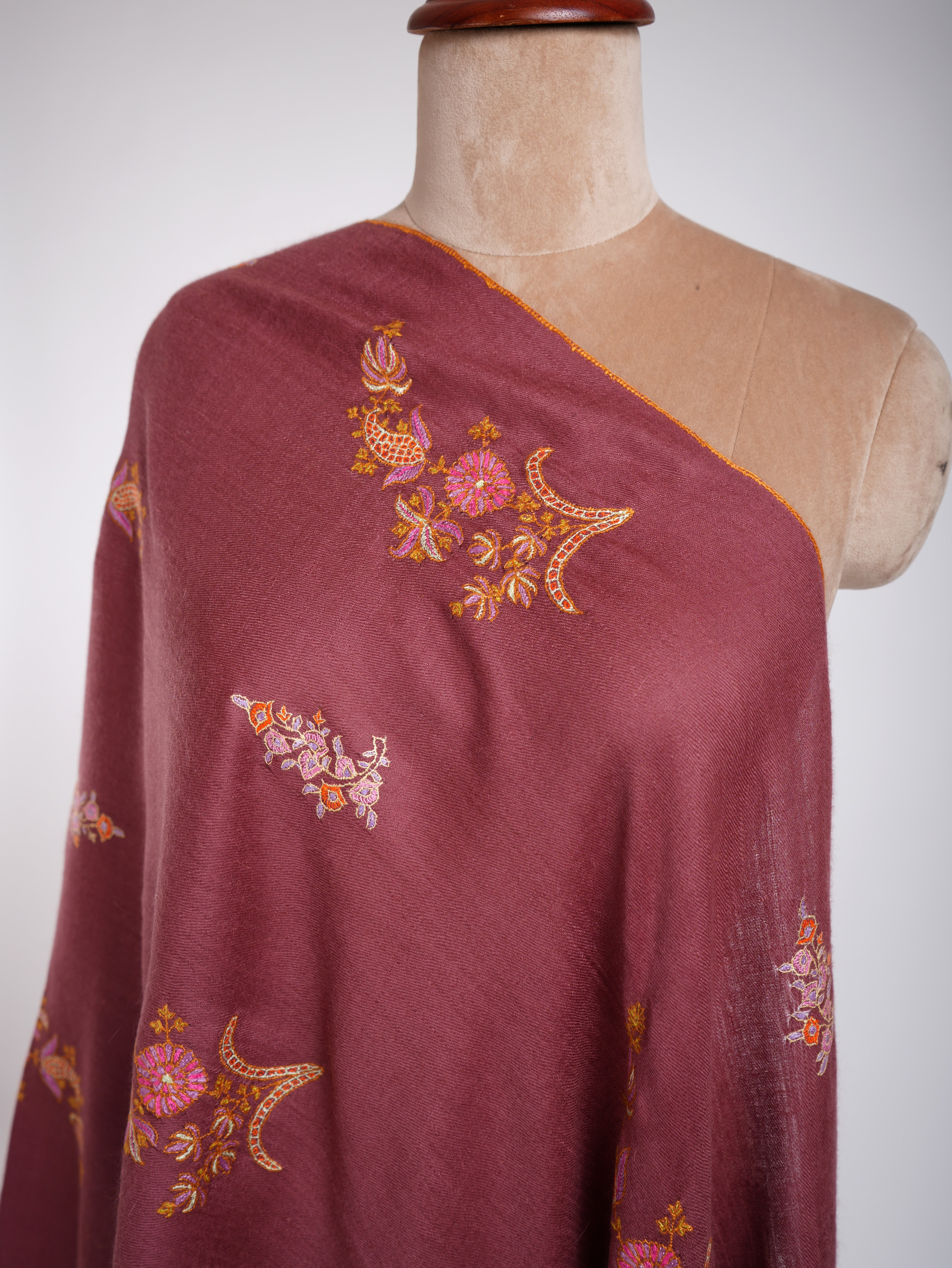 Dark Mauve Hand Embroidered Cashmere.