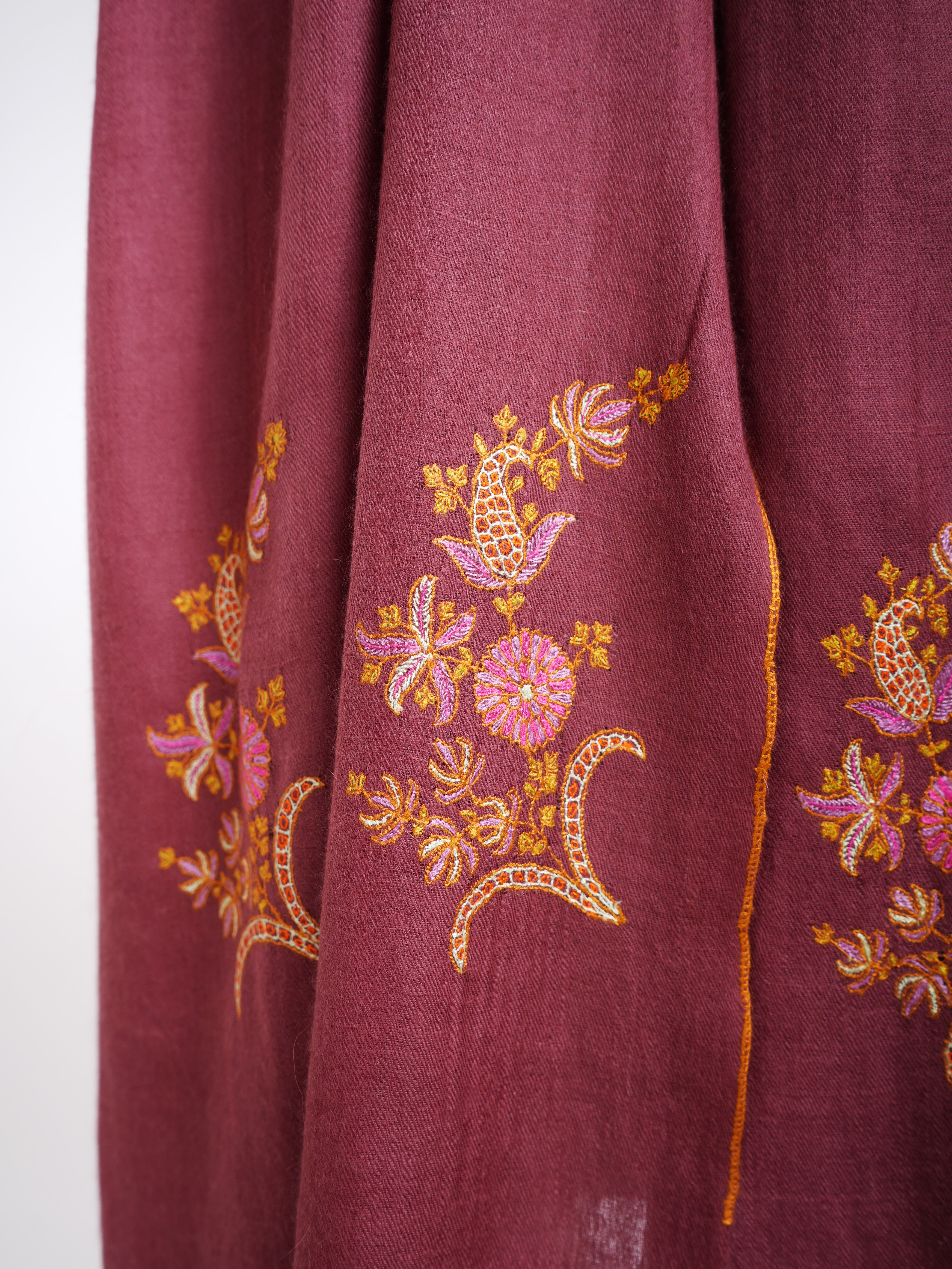 Dark Mauve Hand Embroidered Cashmere.