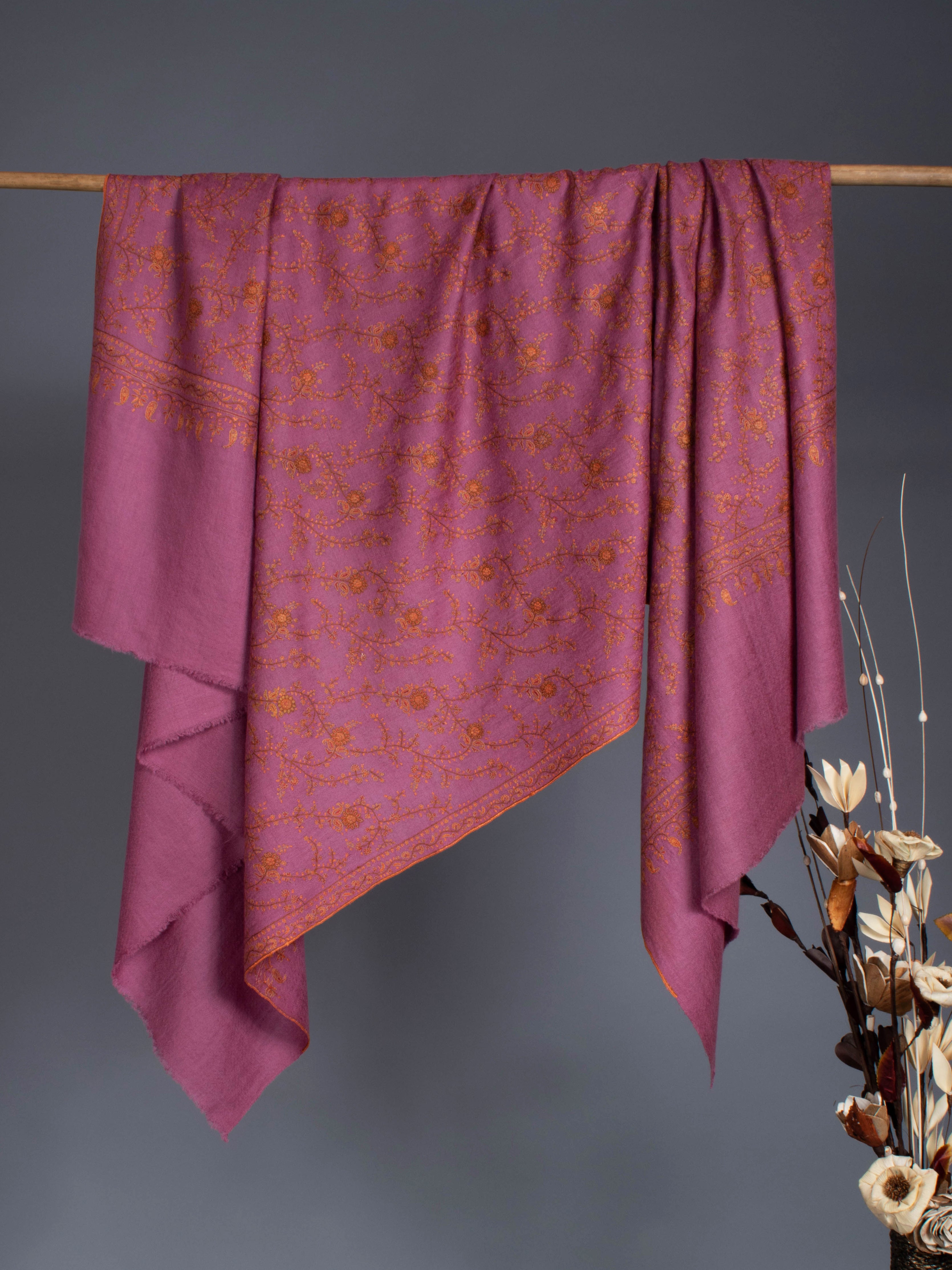 Rose Gold Hand Spun Glamourous Pashmina Shawl