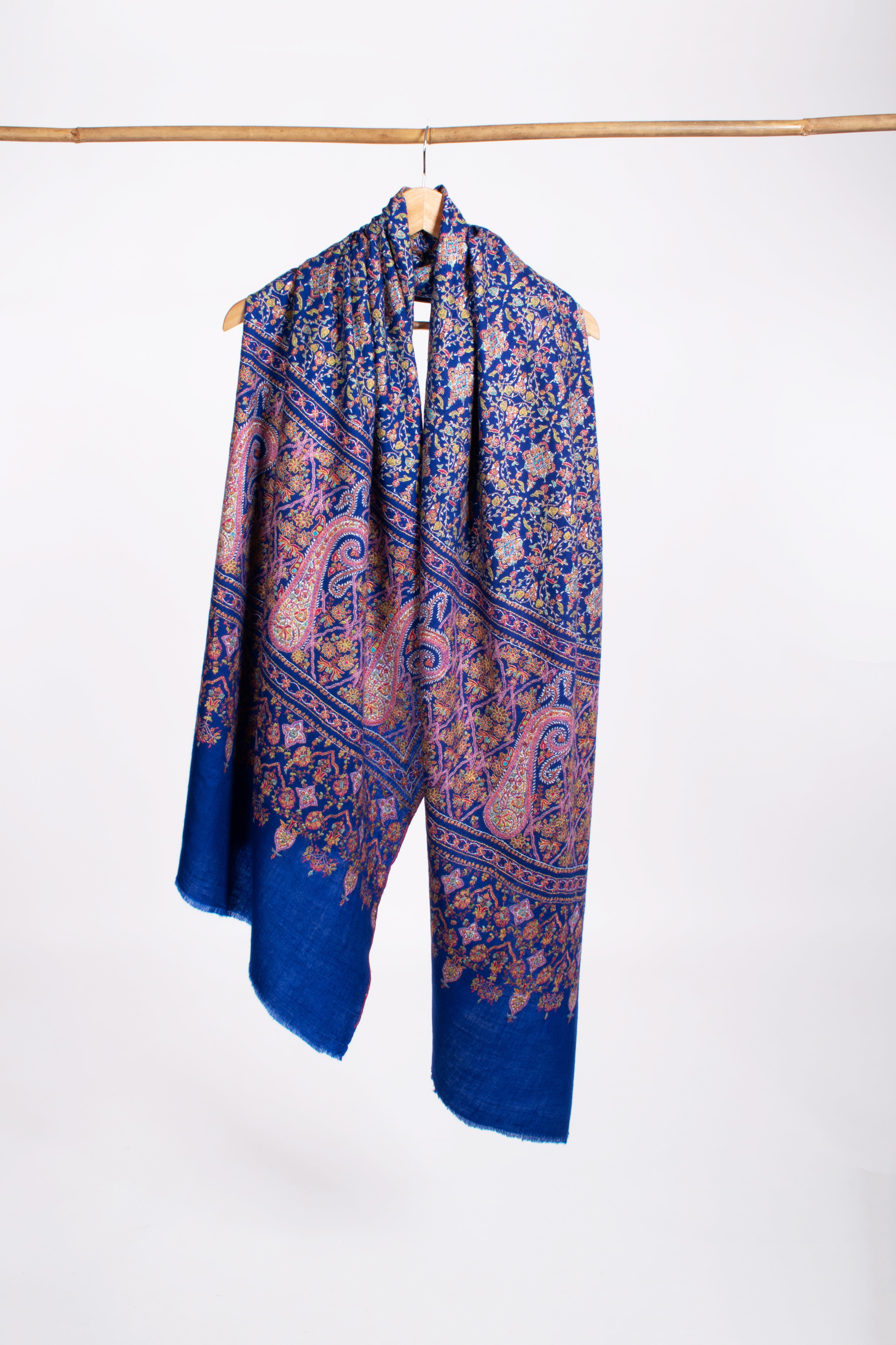 Châle Jamavar Pashmina de mariée bleu cobalt