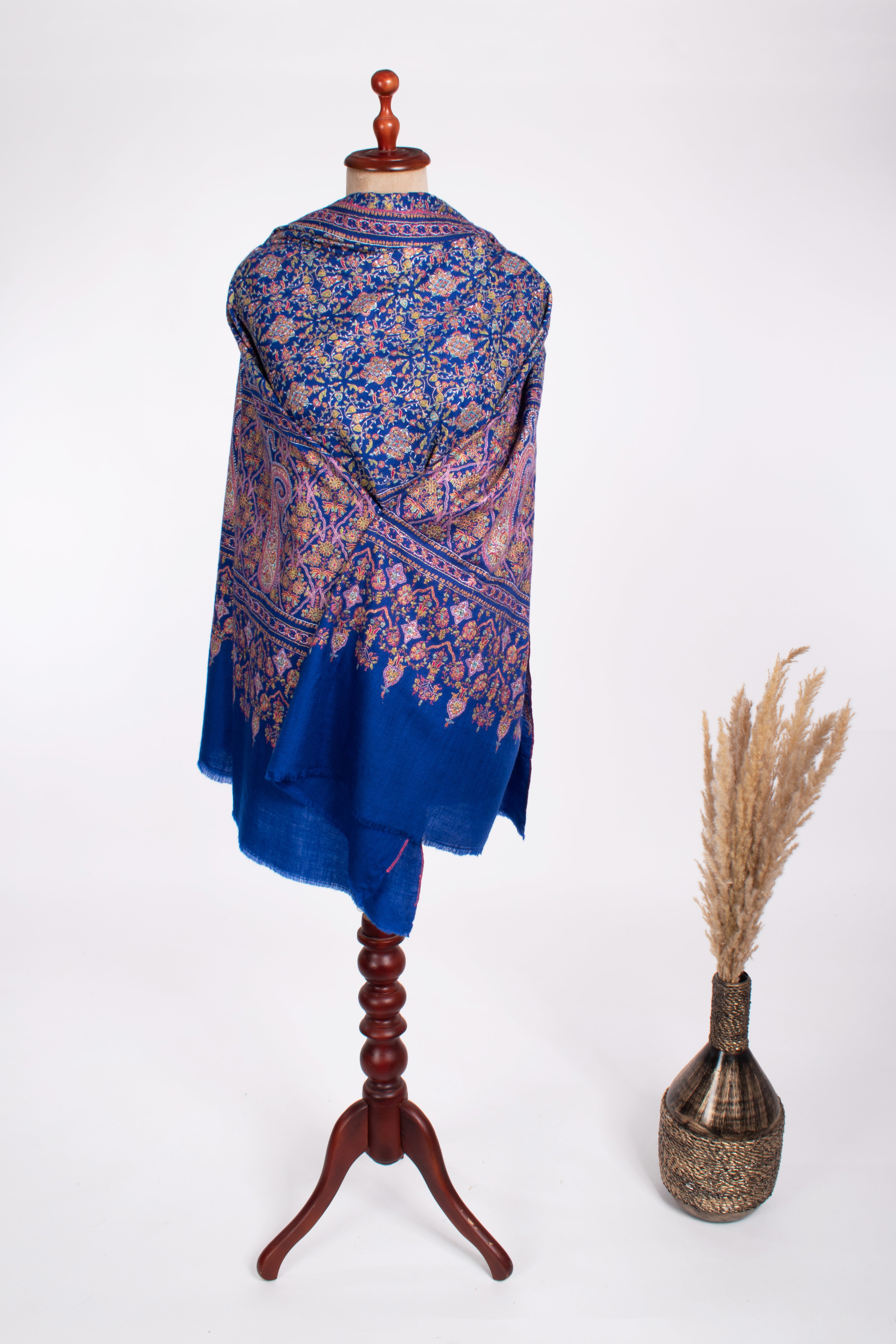 Châle Jamavar Pashmina de mariée bleu cobalt