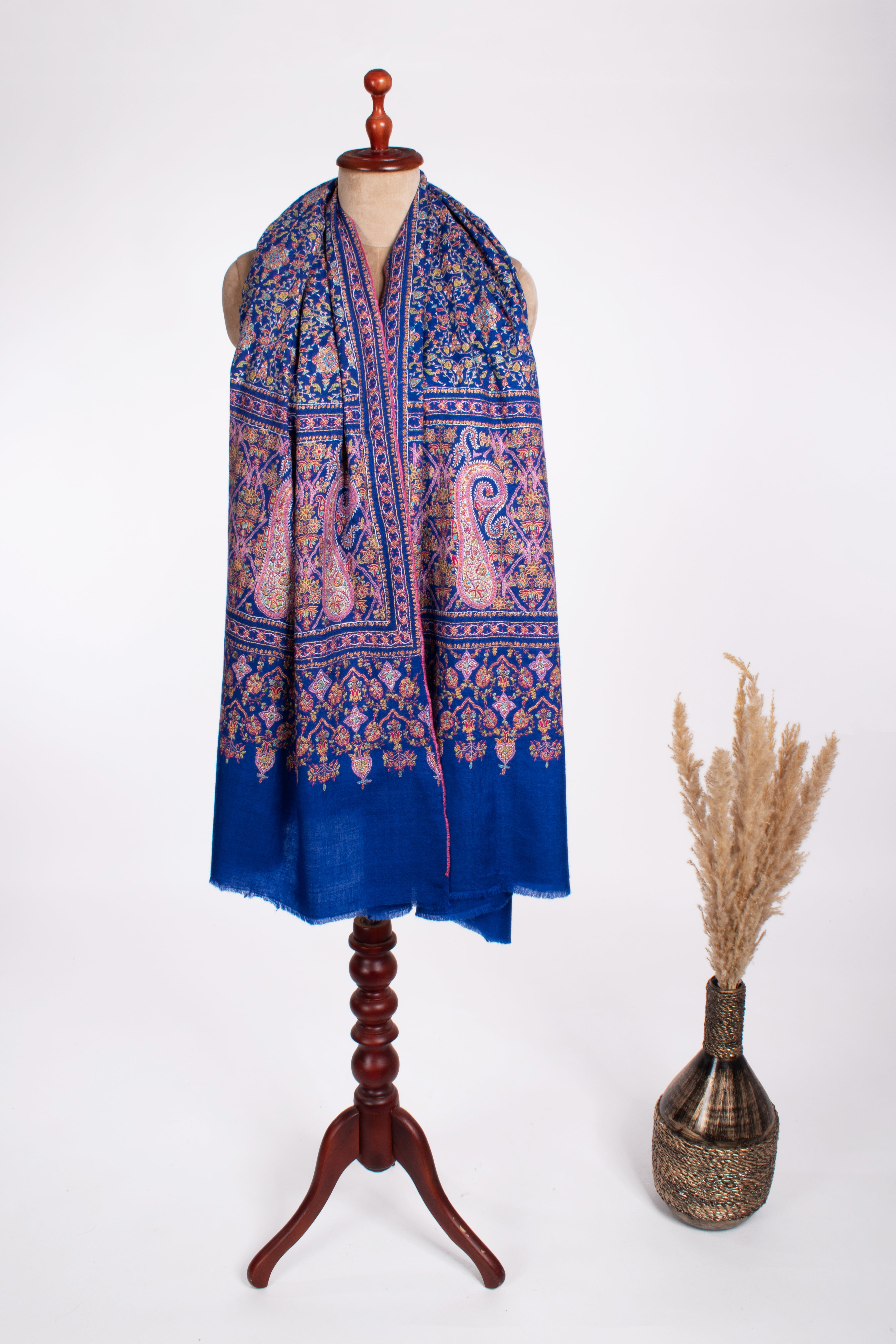 Châle Jamavar Pashmina de mariée bleu cobalt