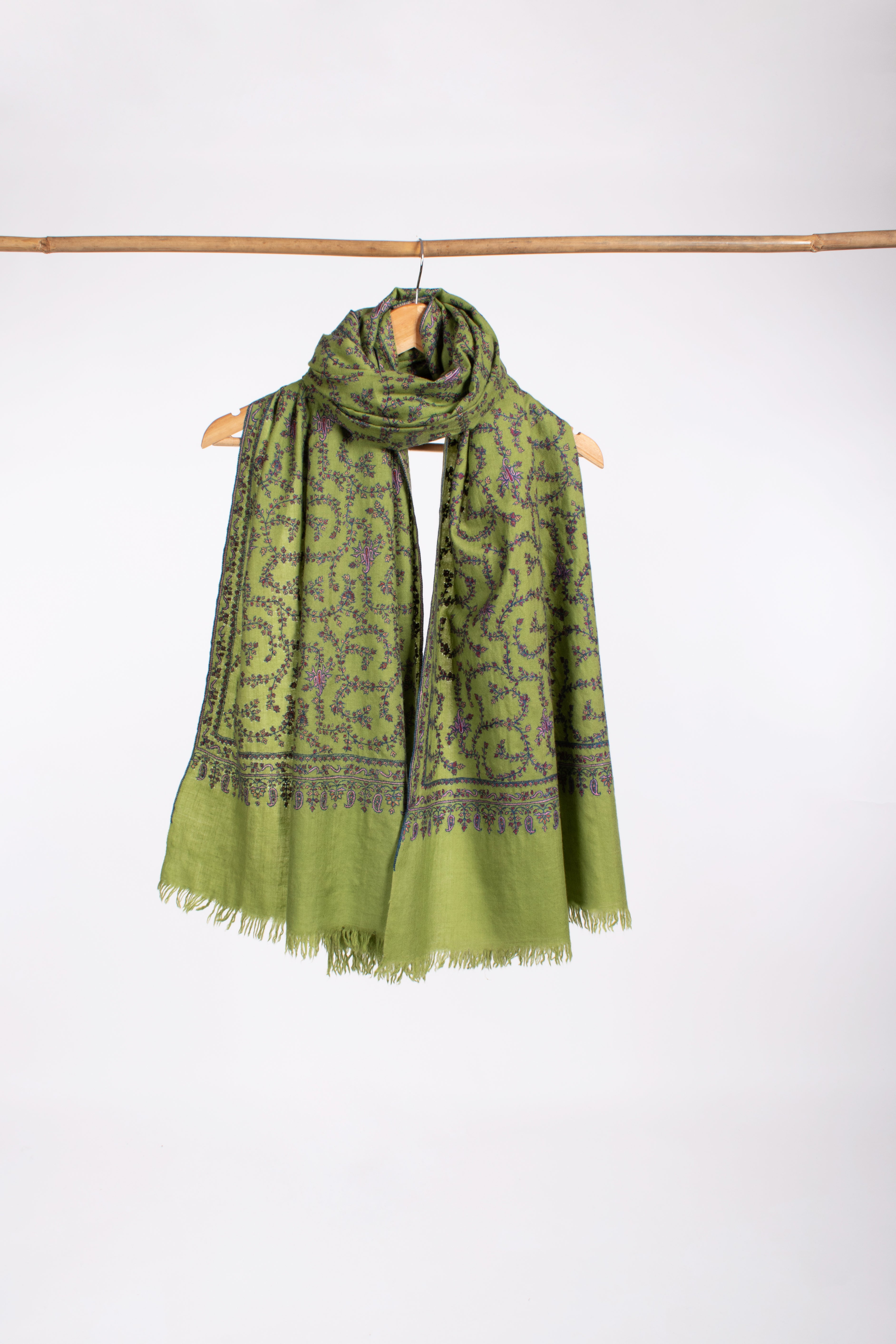 Châle Pashmina Artistique Brodé Vert