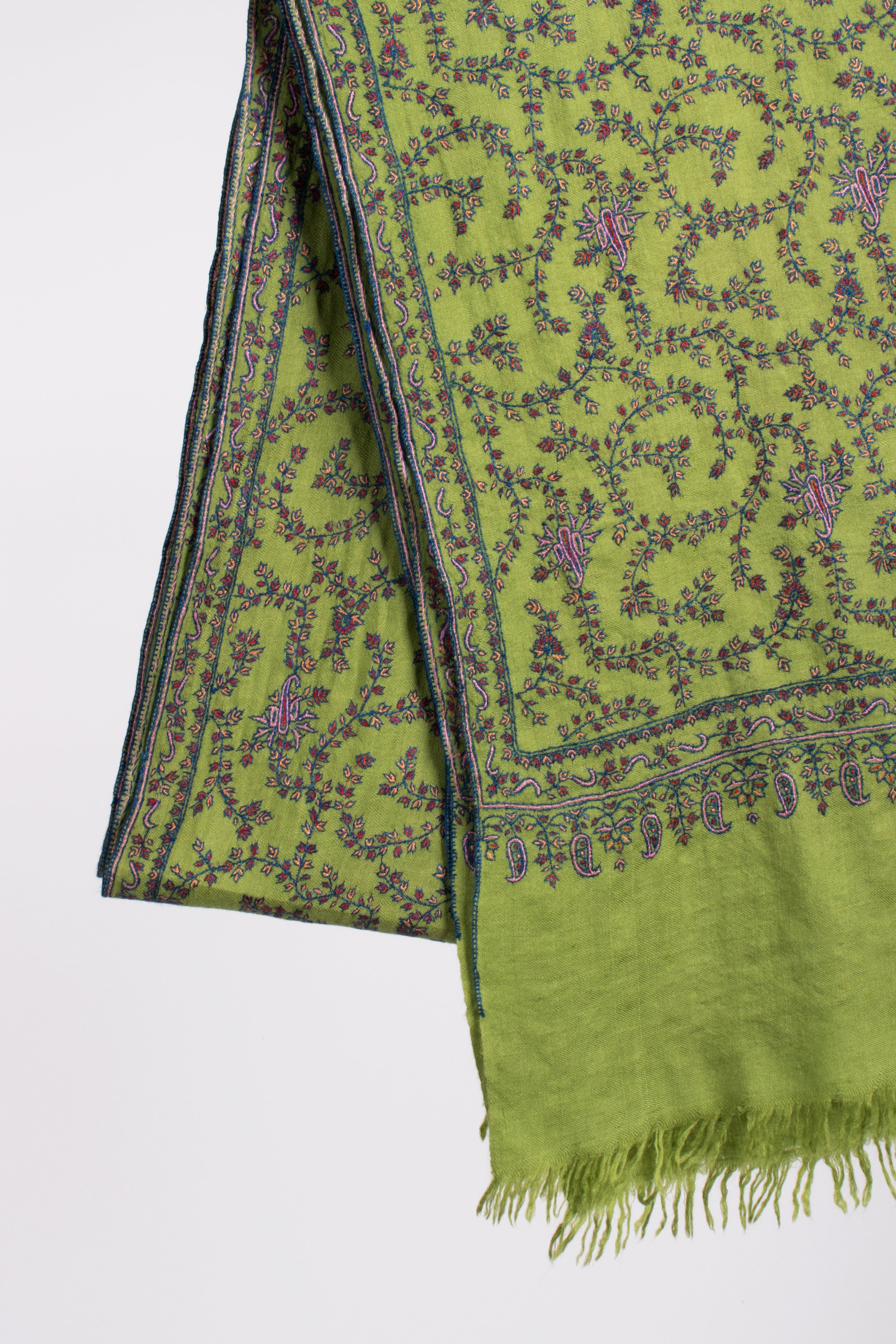 Green Embroidered Artistic Pashmina Shawl