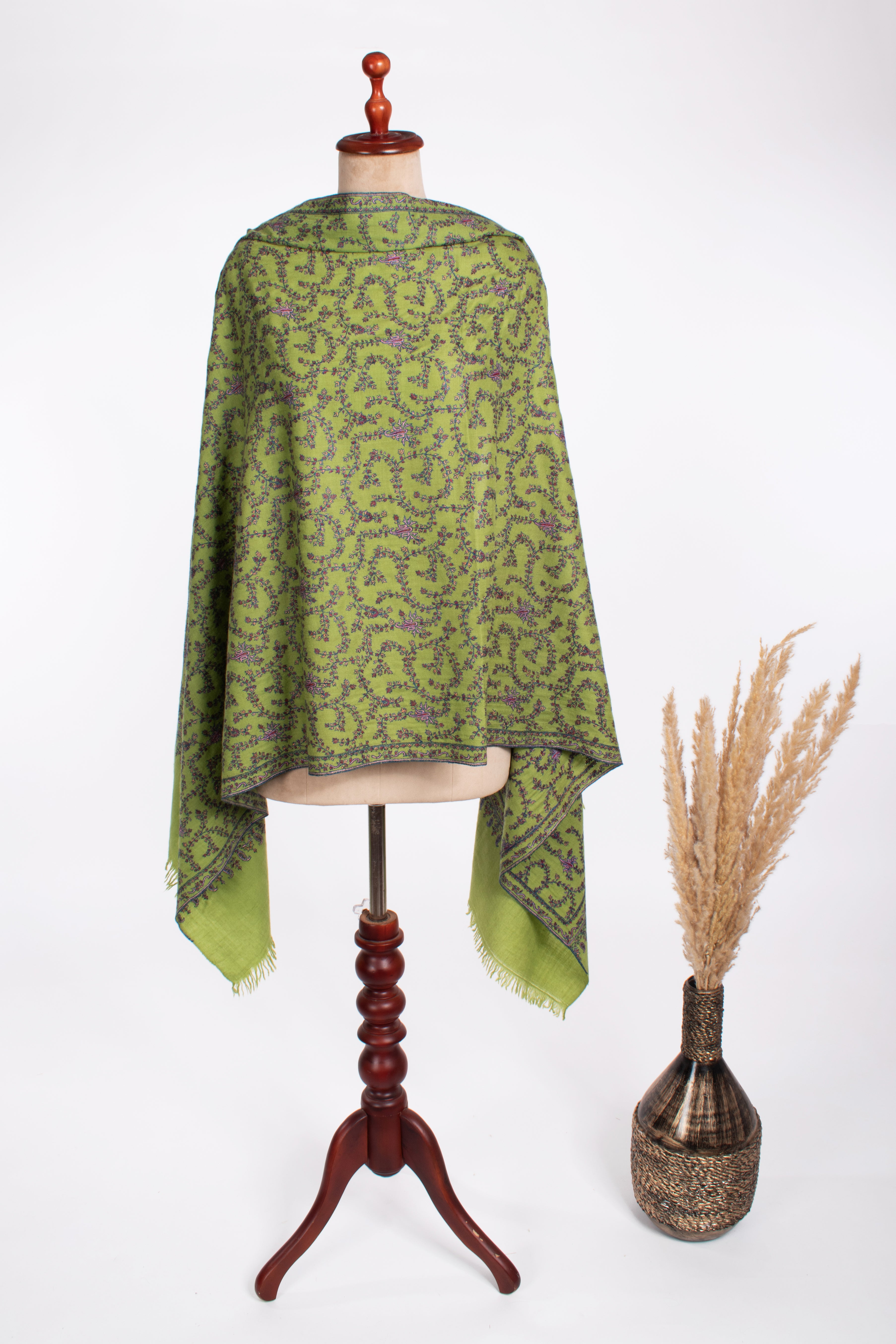 Green Embroidered Artistic Pashmina Shawl