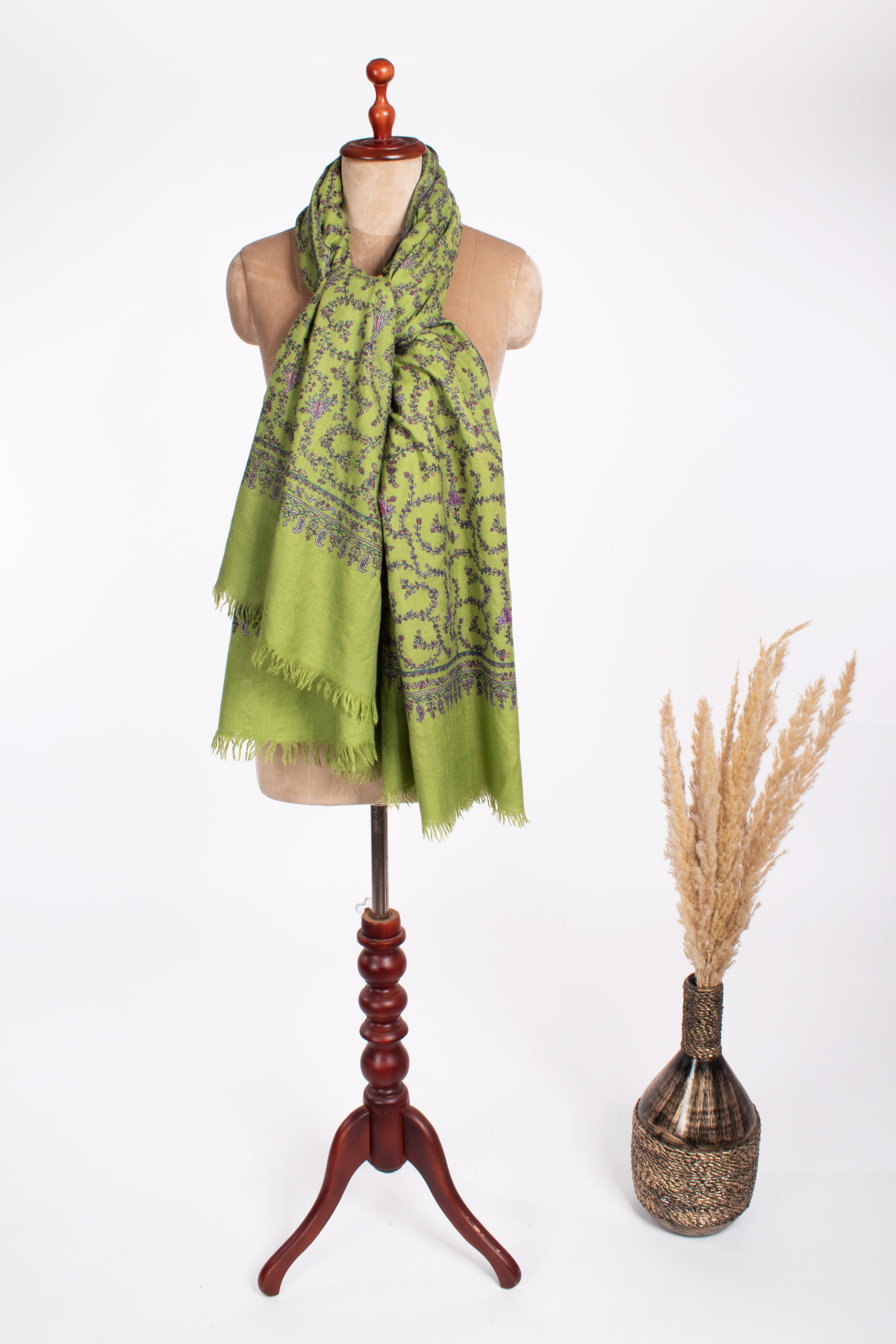 Châle Pashmina Artistique Brodé Vert