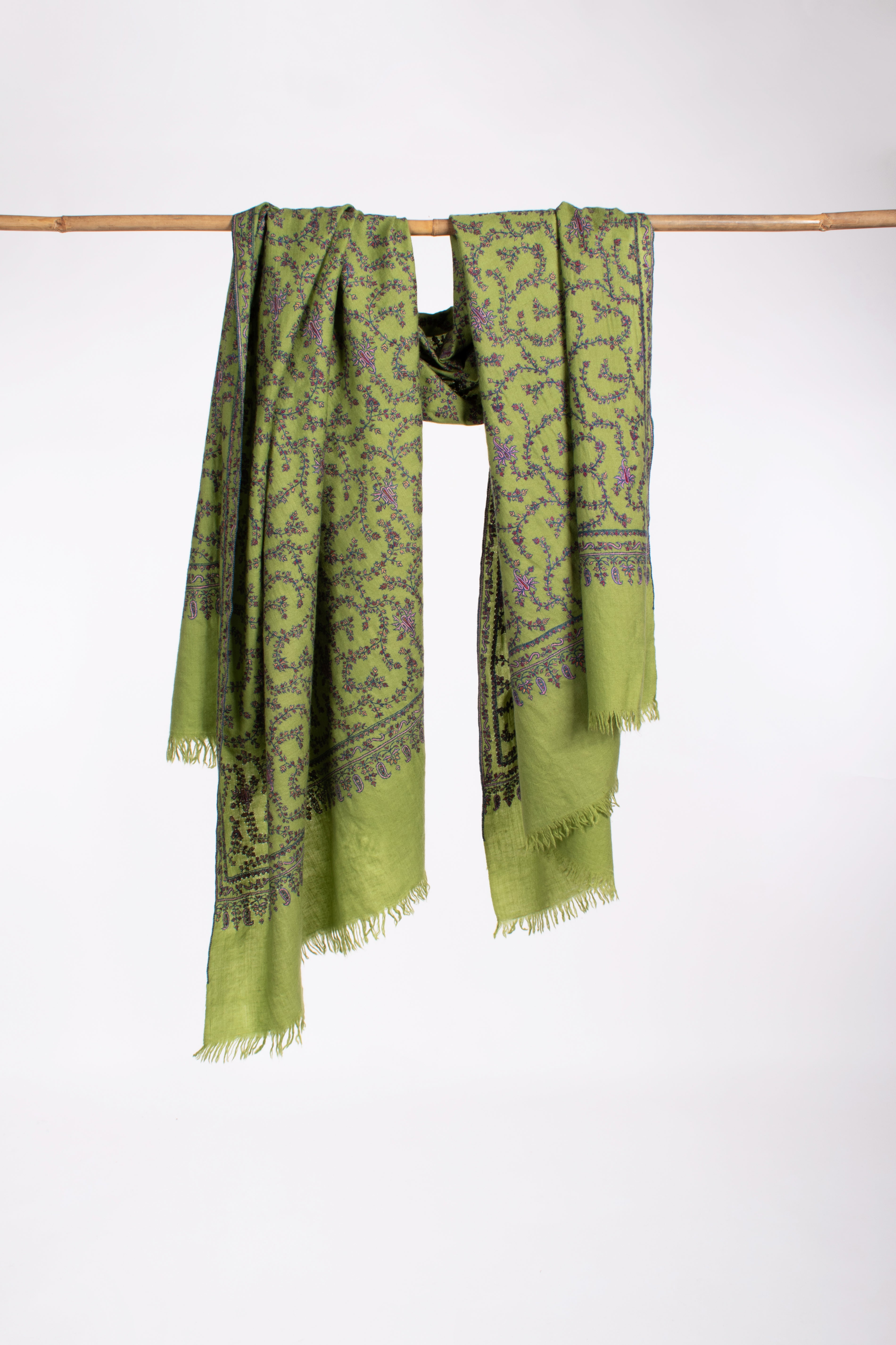 Châle Pashmina Artistique Brodé Vert