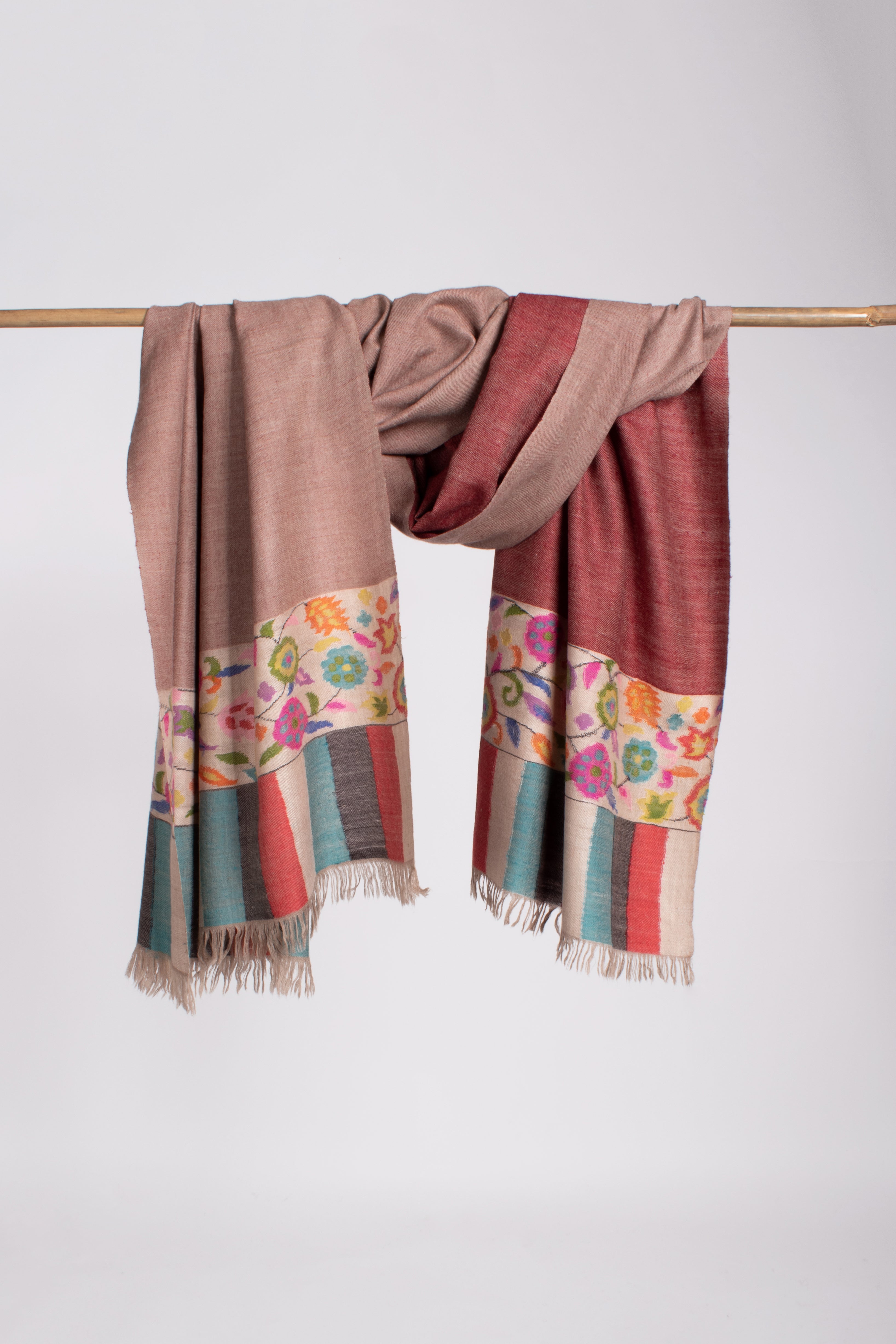 Châle Pashmina de soirée Dorukha Kani beige marron