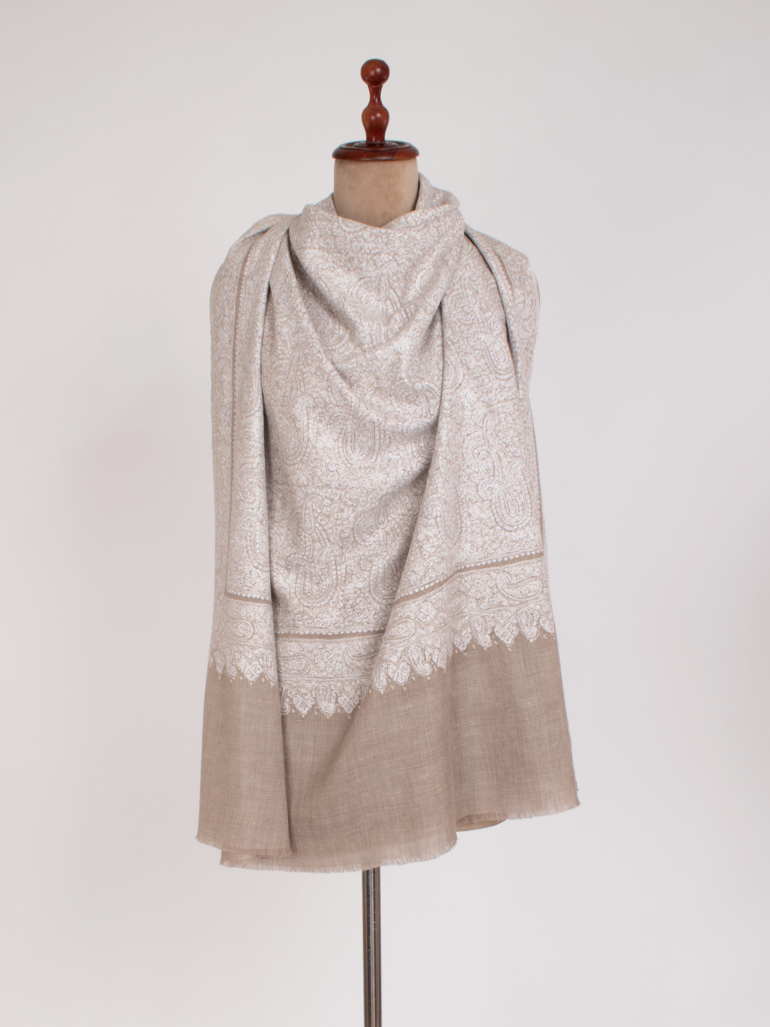 White on Grey Luxury Bridal Embroidered Pashmina Shawl