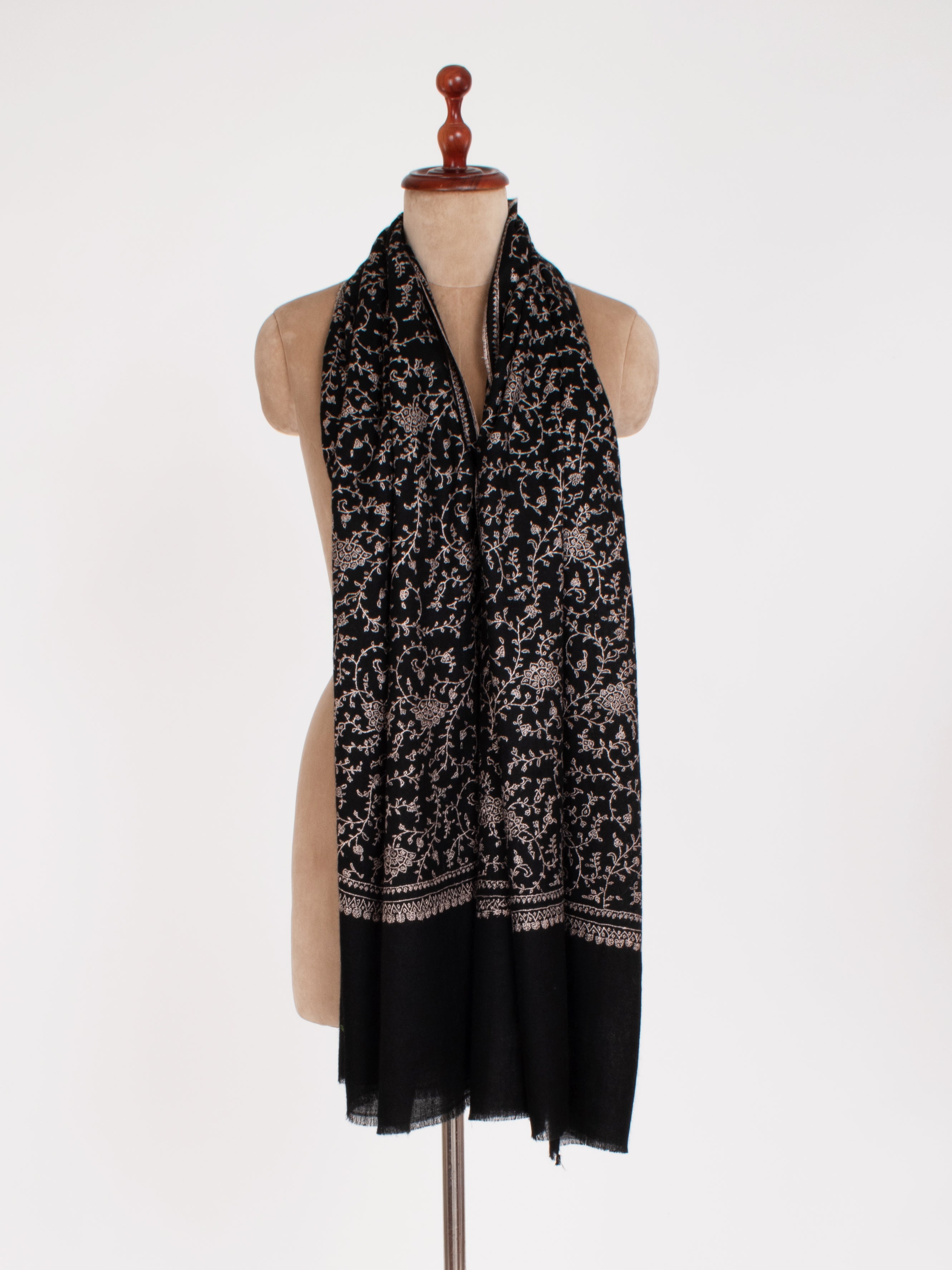 Black Embroidered Indian Cashmere Scarf