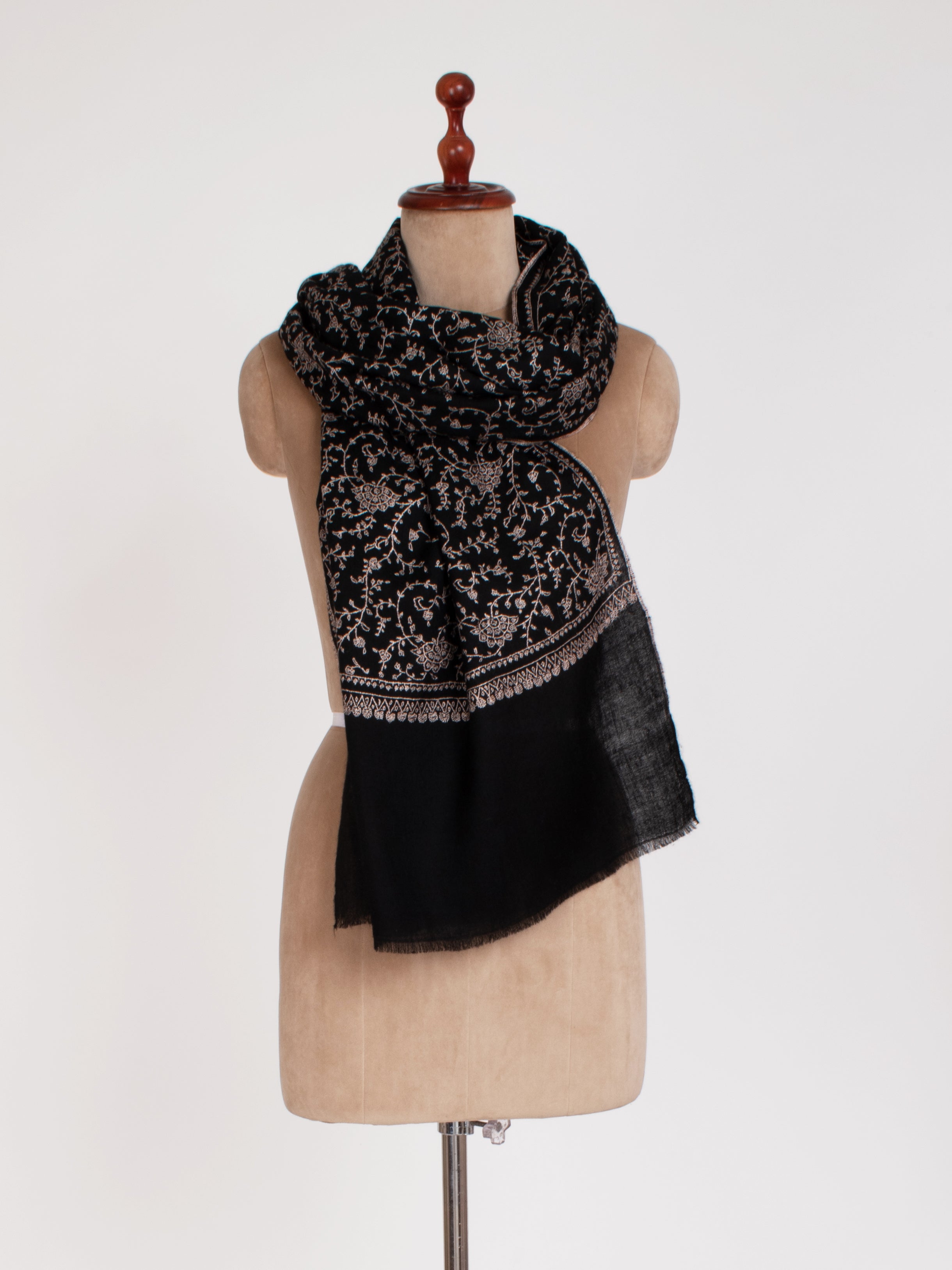 Black Embroidered Indian Cashmere Scarf