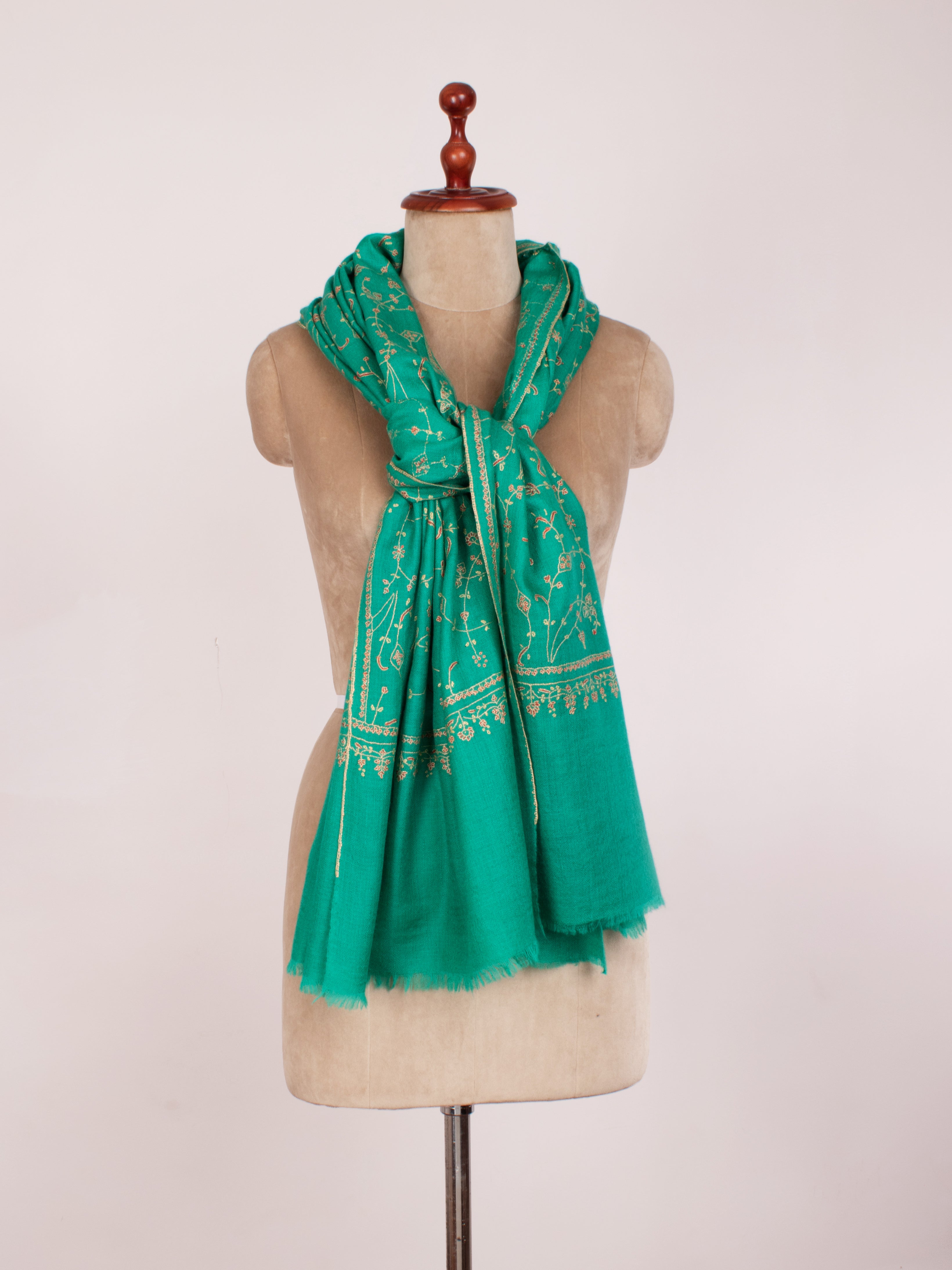 Green Embroidered Indian Cashmere Scarf