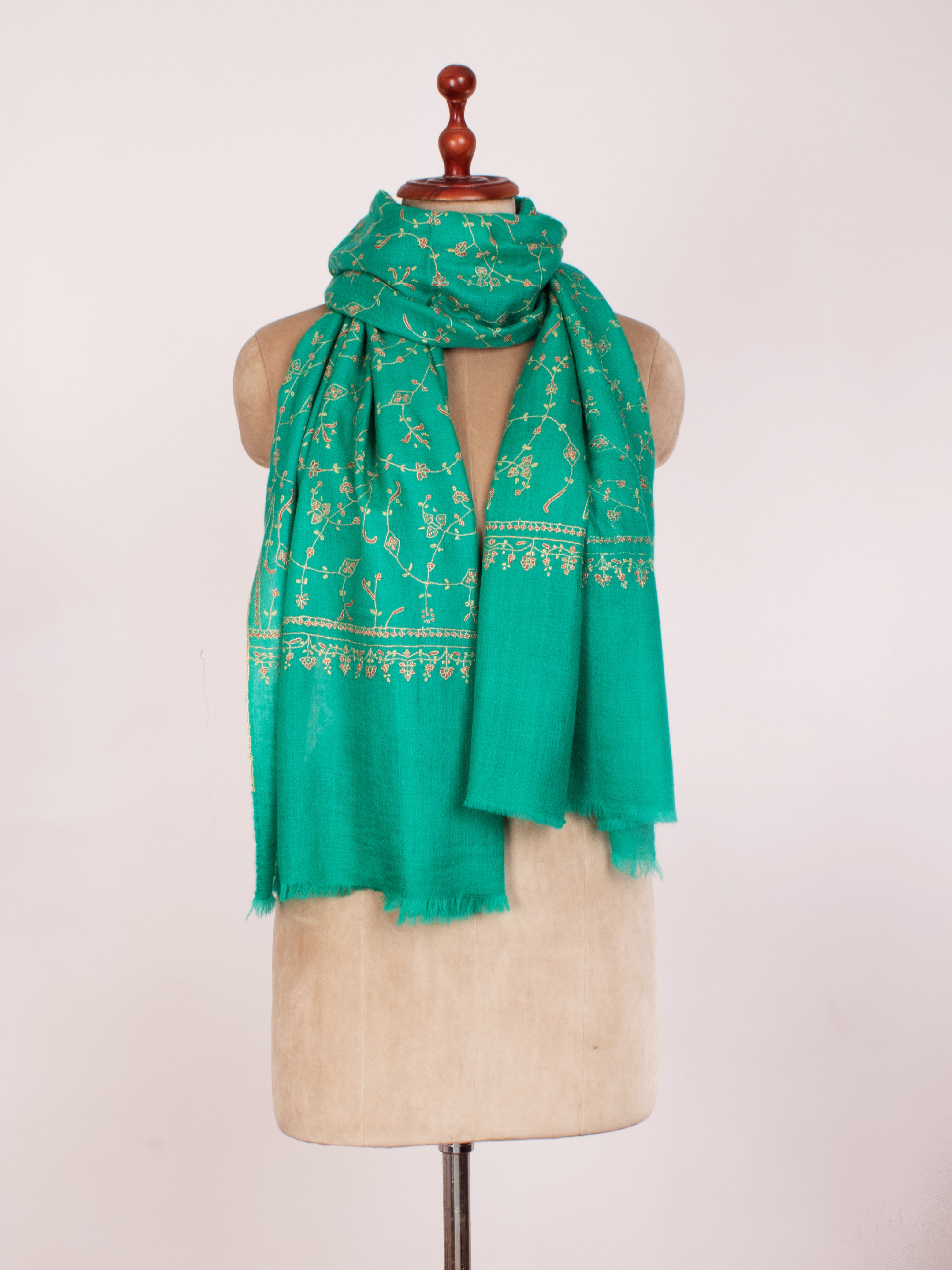 Green Embroidered Indian Cashmere Scarf