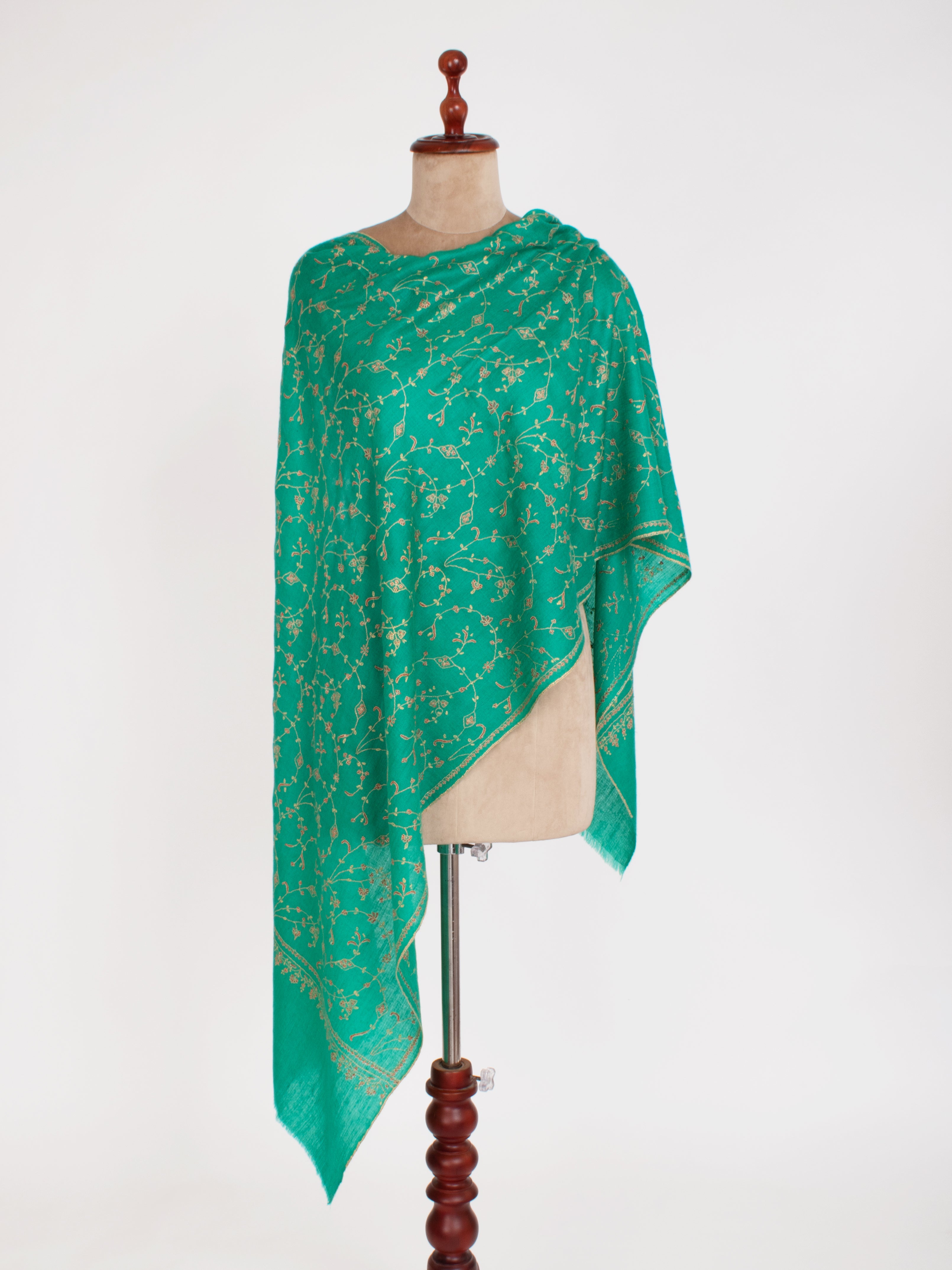 Green Embroidered Indian Cashmere Scarf