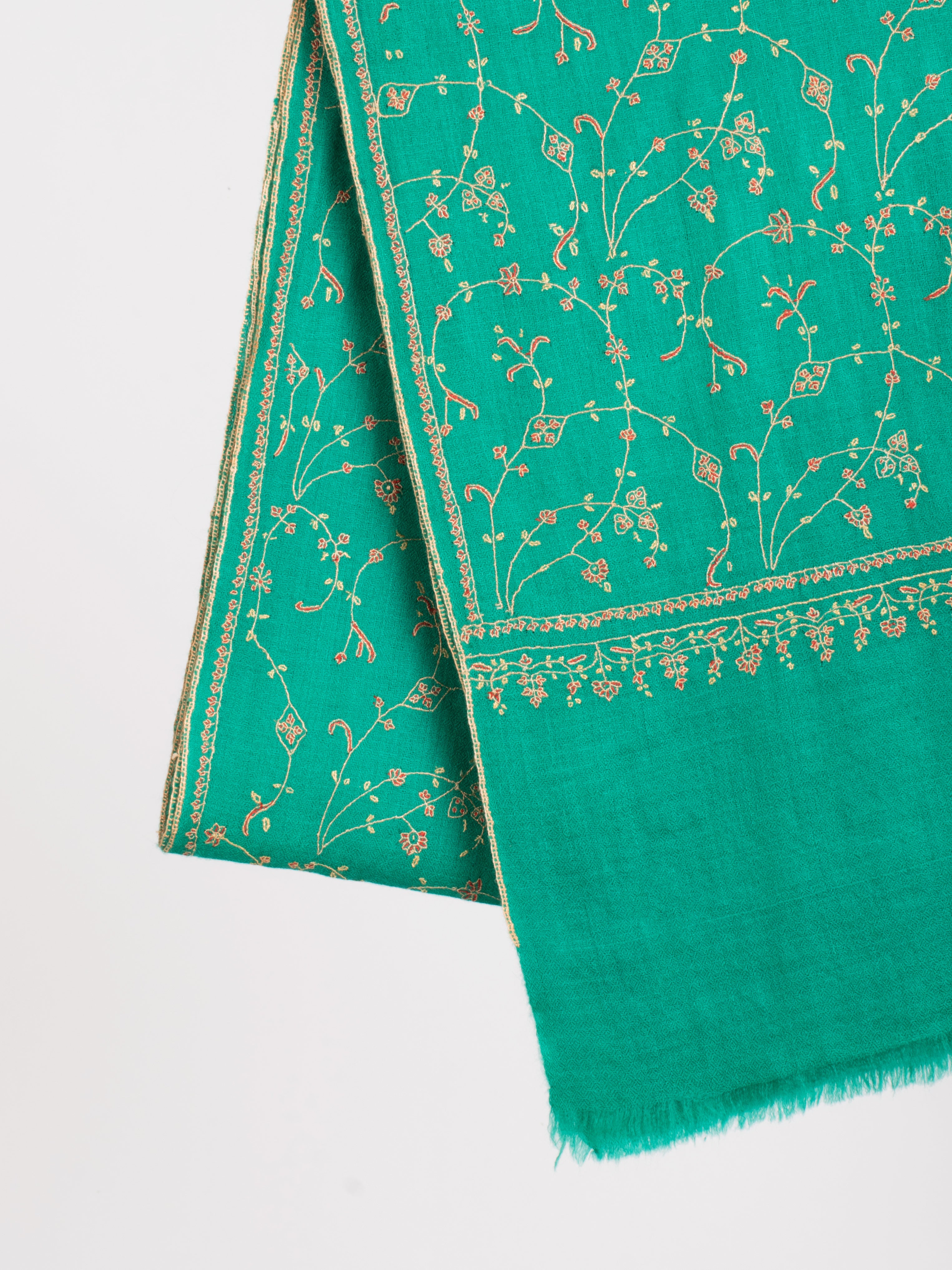 Green Embroidered Indian Cashmere Scarf