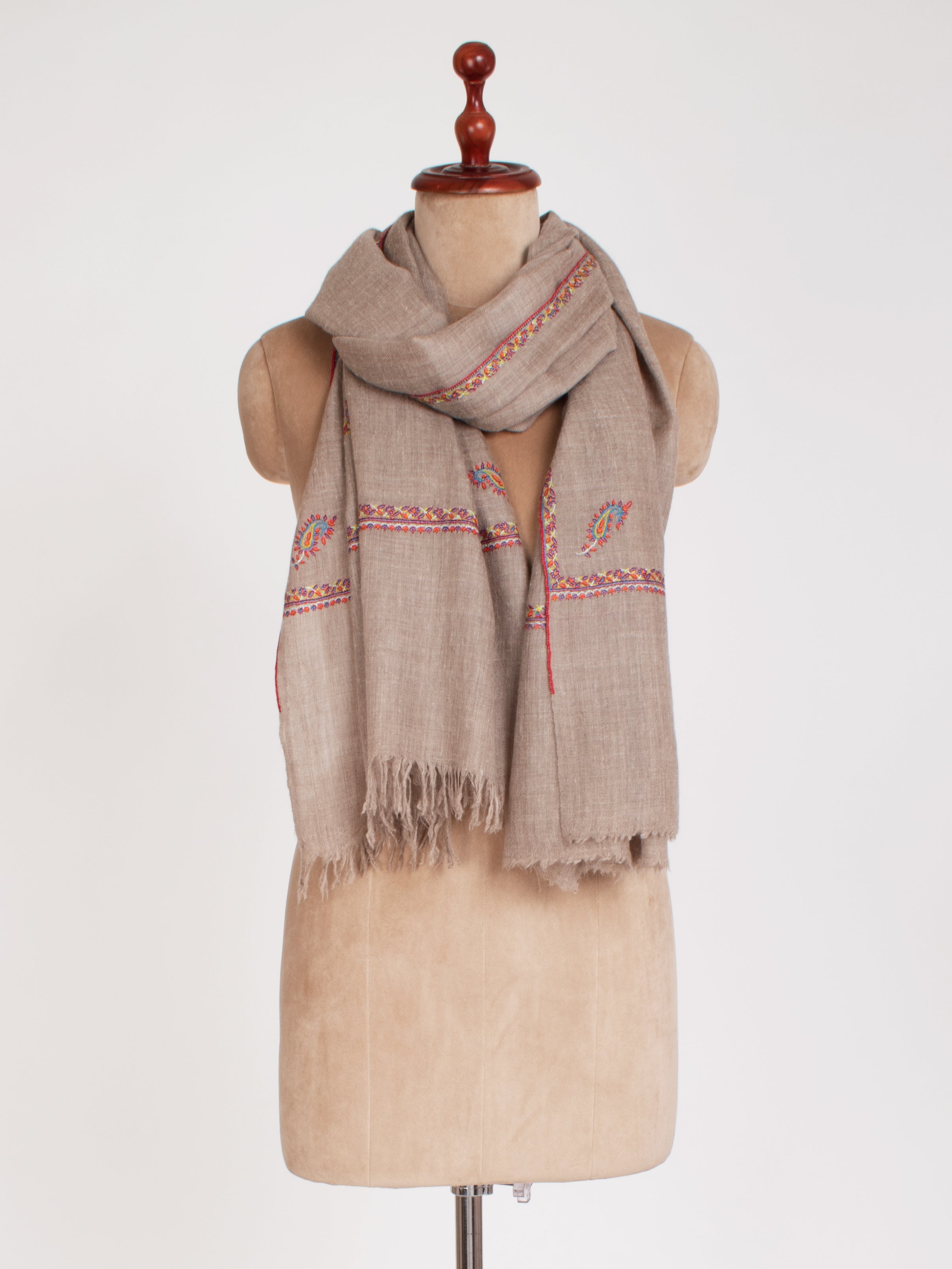 Grey Cashmere Scarf with Star and Paisley Motifs