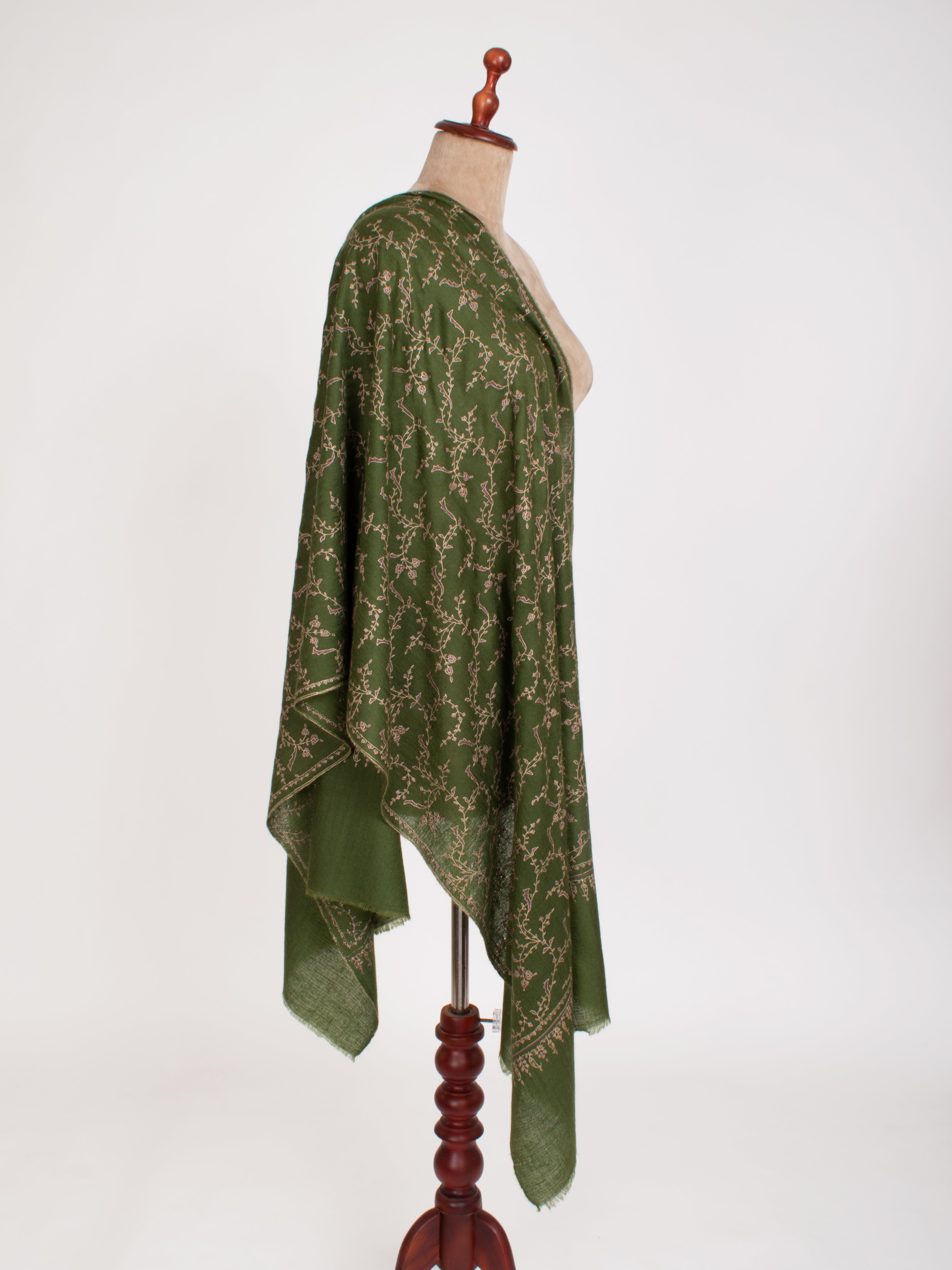 Dark Olive Sozni Embroidered Cashmere Gift Scarf