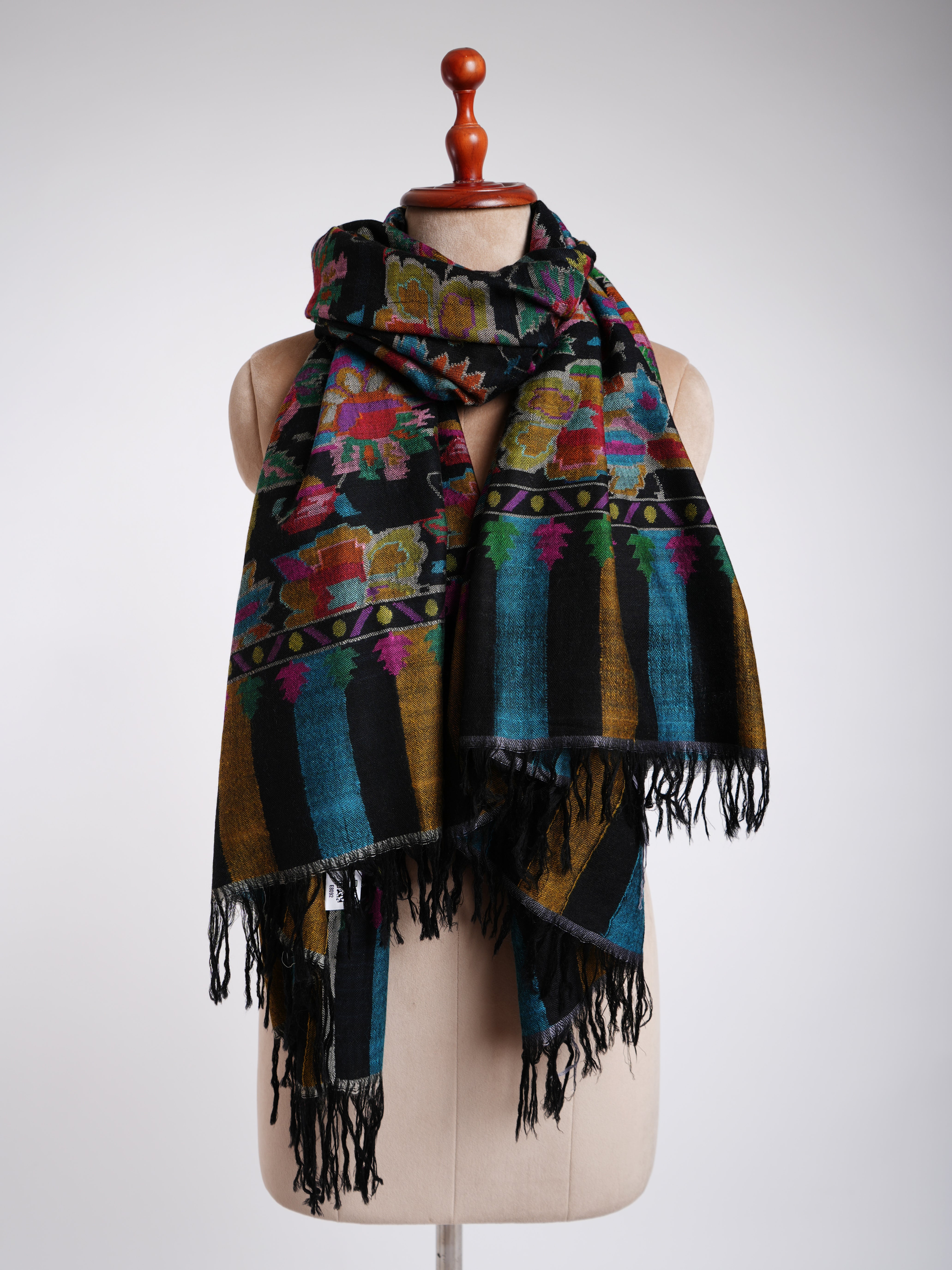 Charming Black Kani Weave Cashmere Shawl