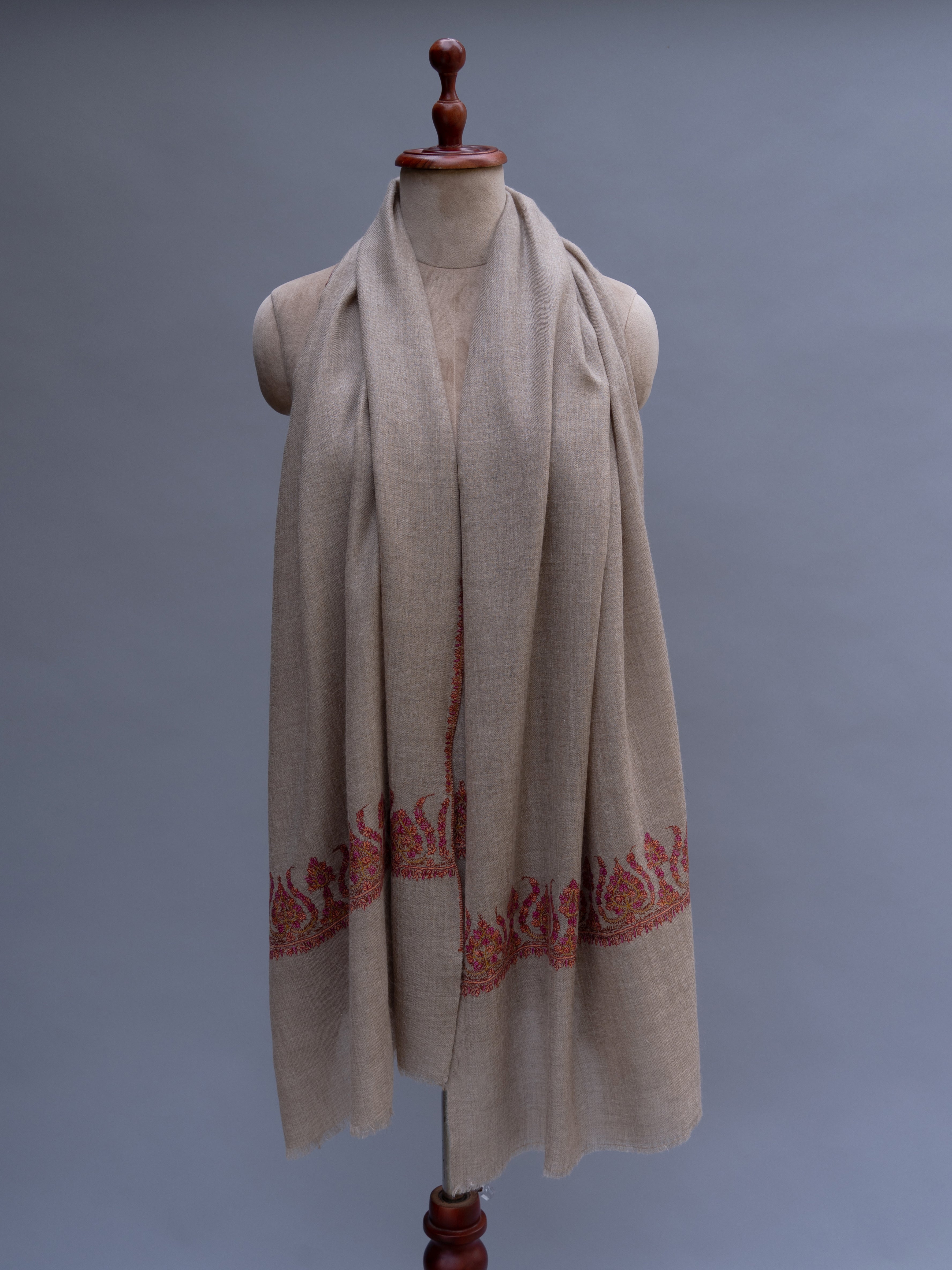 Grey Embroidered Evening Wear Cashmere Wrap